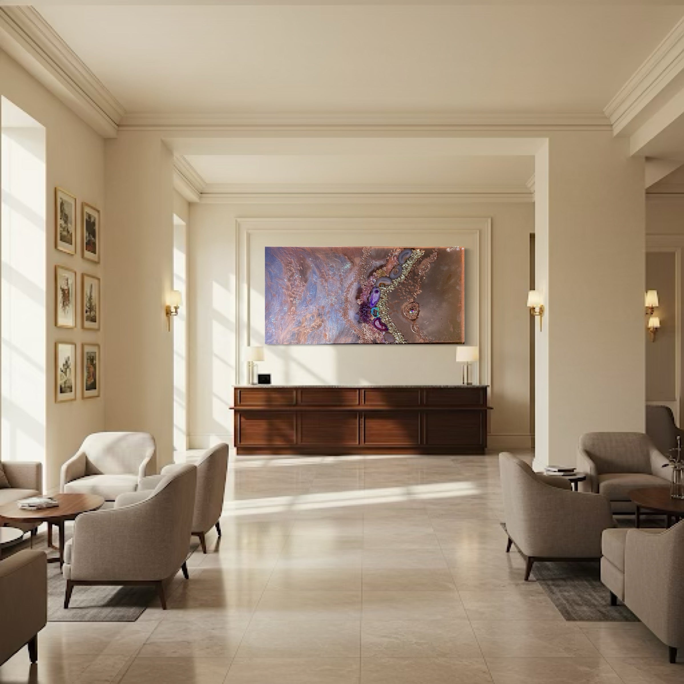 Rose Gold Abstract Landscape. Copper Reflective Original Artwork