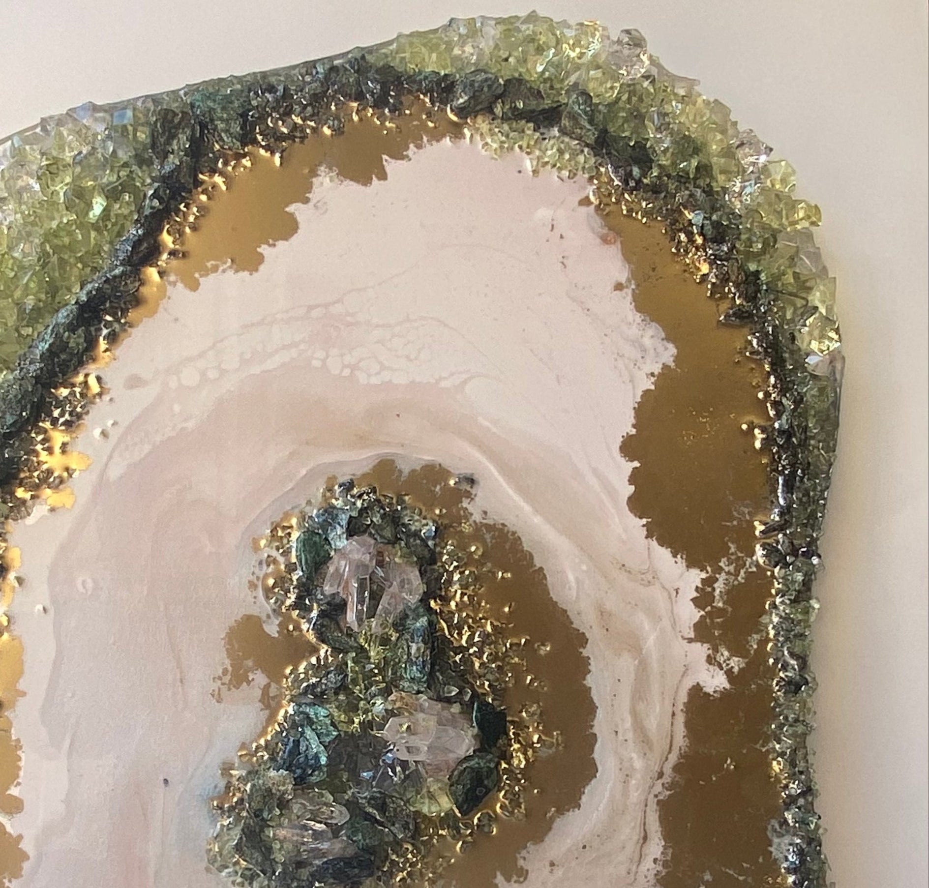 Green Harmony Crystal Reef - Freeform Crystal Art with Peridot, Fuschite and Quartz 40x60cm