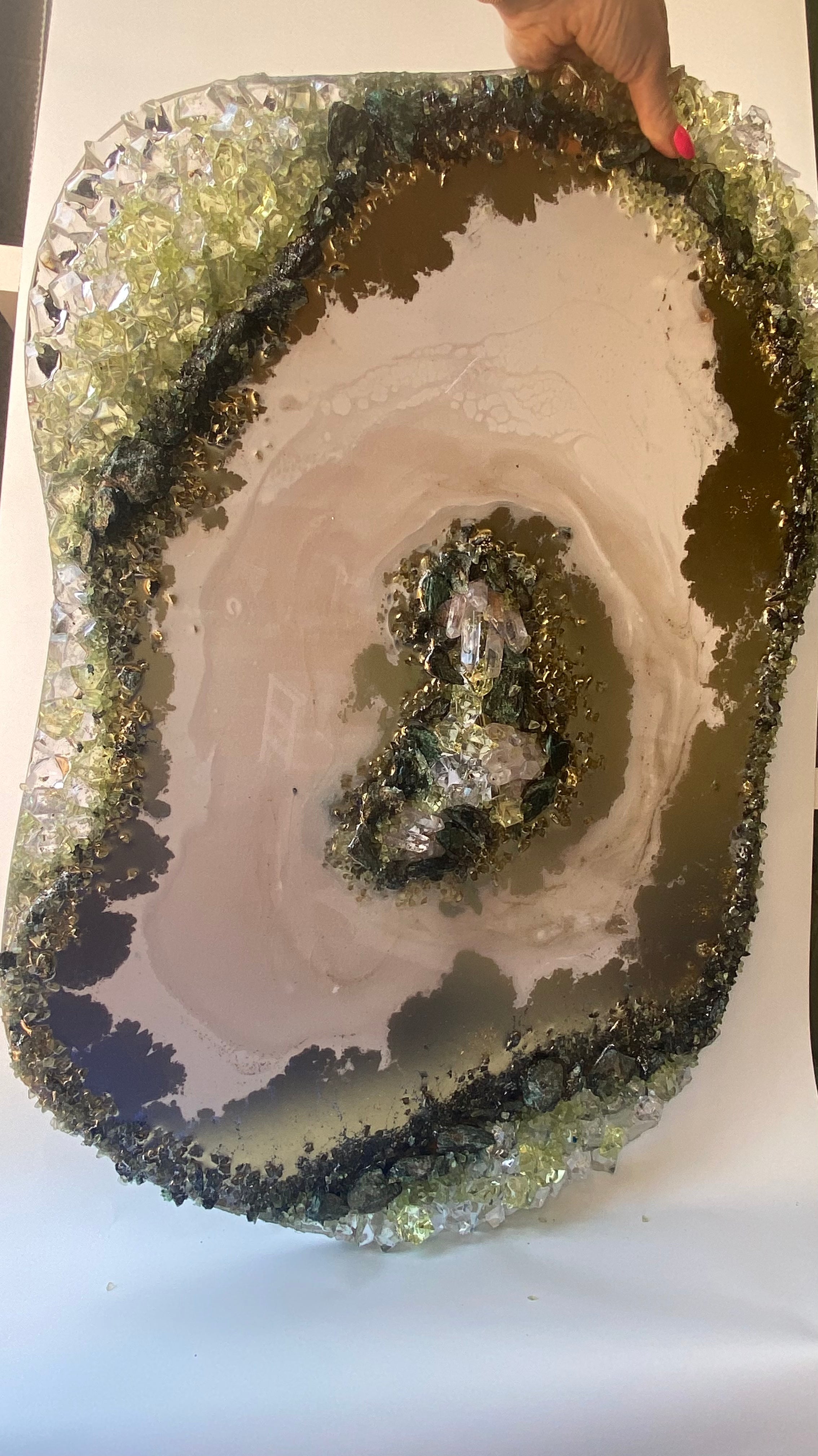 Green Harmony Crystal Reef - Freeform Crystal Art with Peridot, Fuschite and Quartz 40x60cm