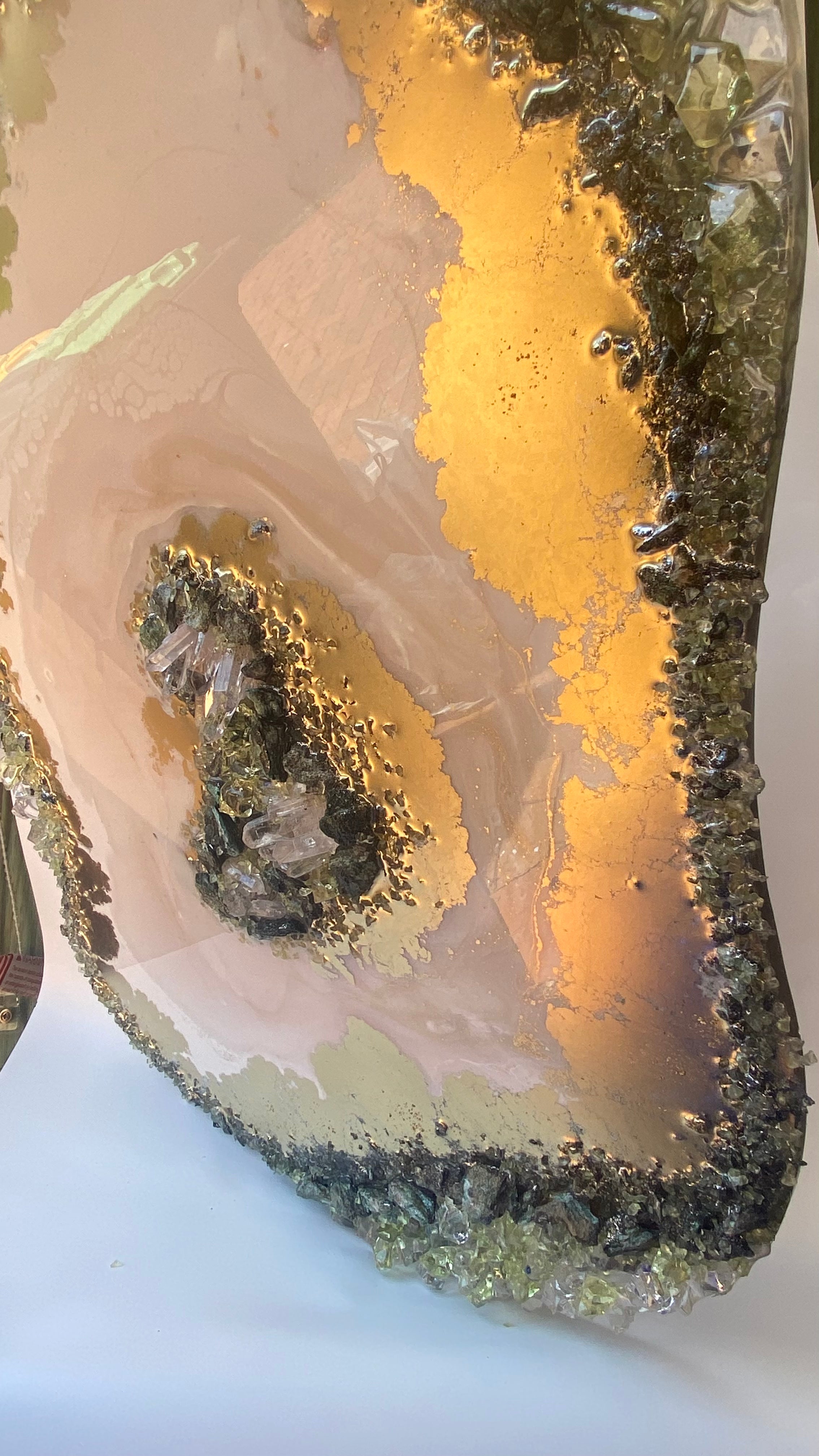 Green Harmony Crystal Reef - Freeform Crystal Art with Peridot, Fuschite and Quartz 40x60cm