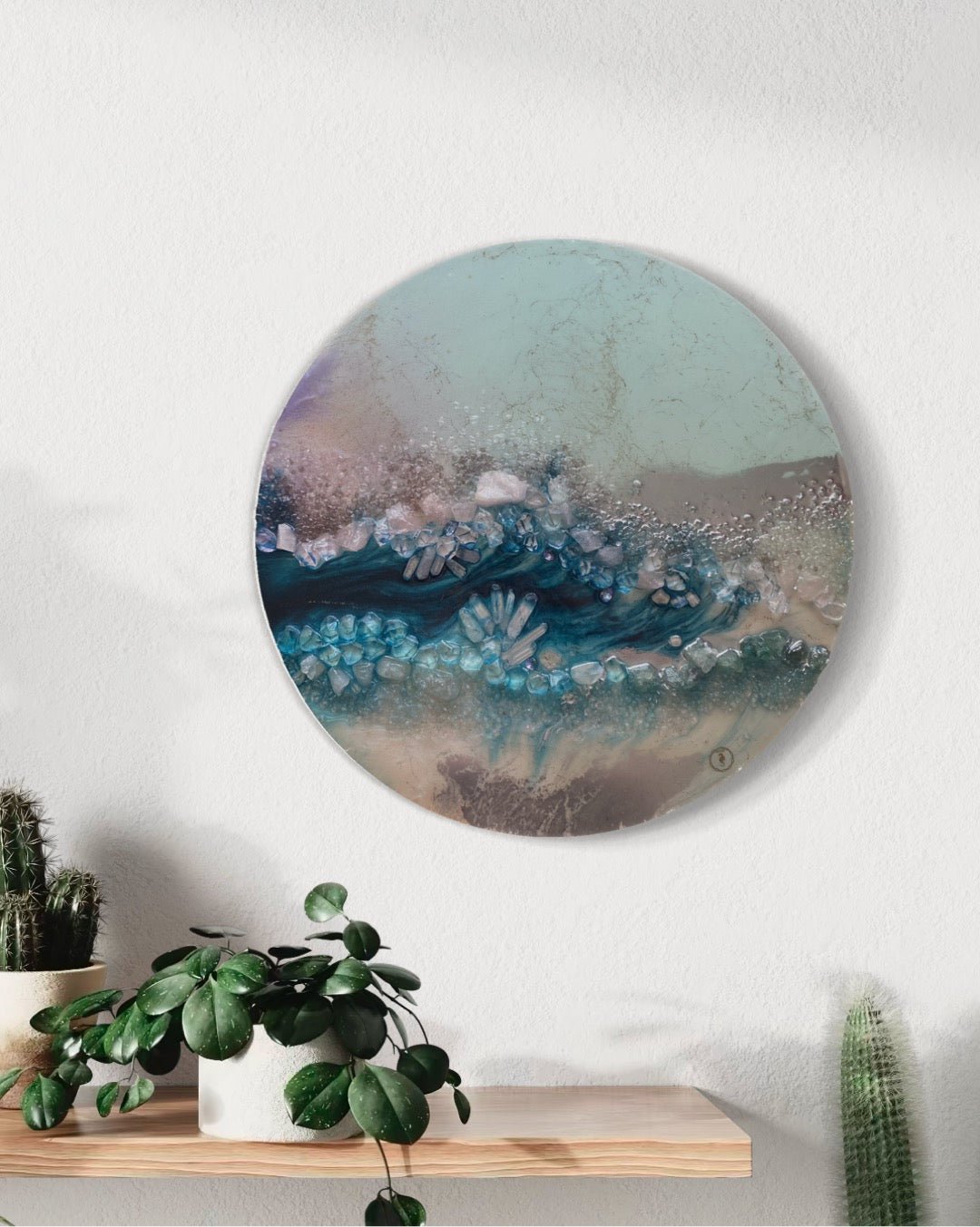 Elixir 1 . Crystal Reef Round Artwork with quartz 60cm