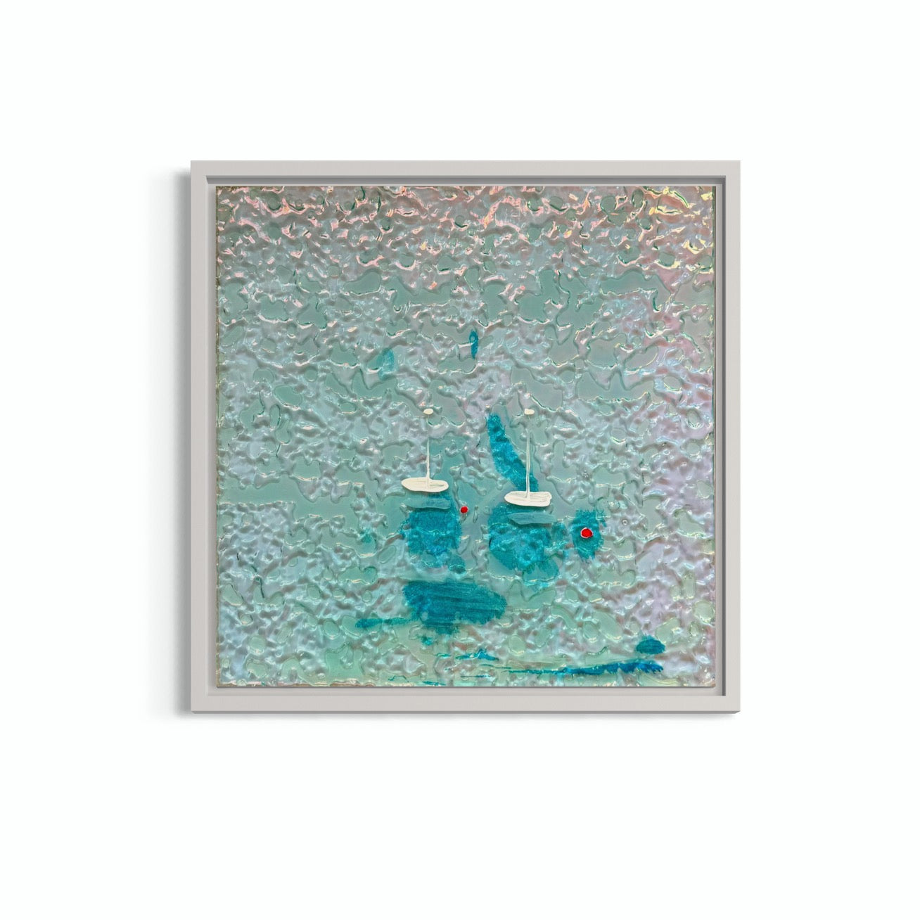 Cannes Yachts Mediterranean Sailing Boats Artwork Iridescent Whitsundays Anchored 1 30x30cm FRAMED 33x33cm