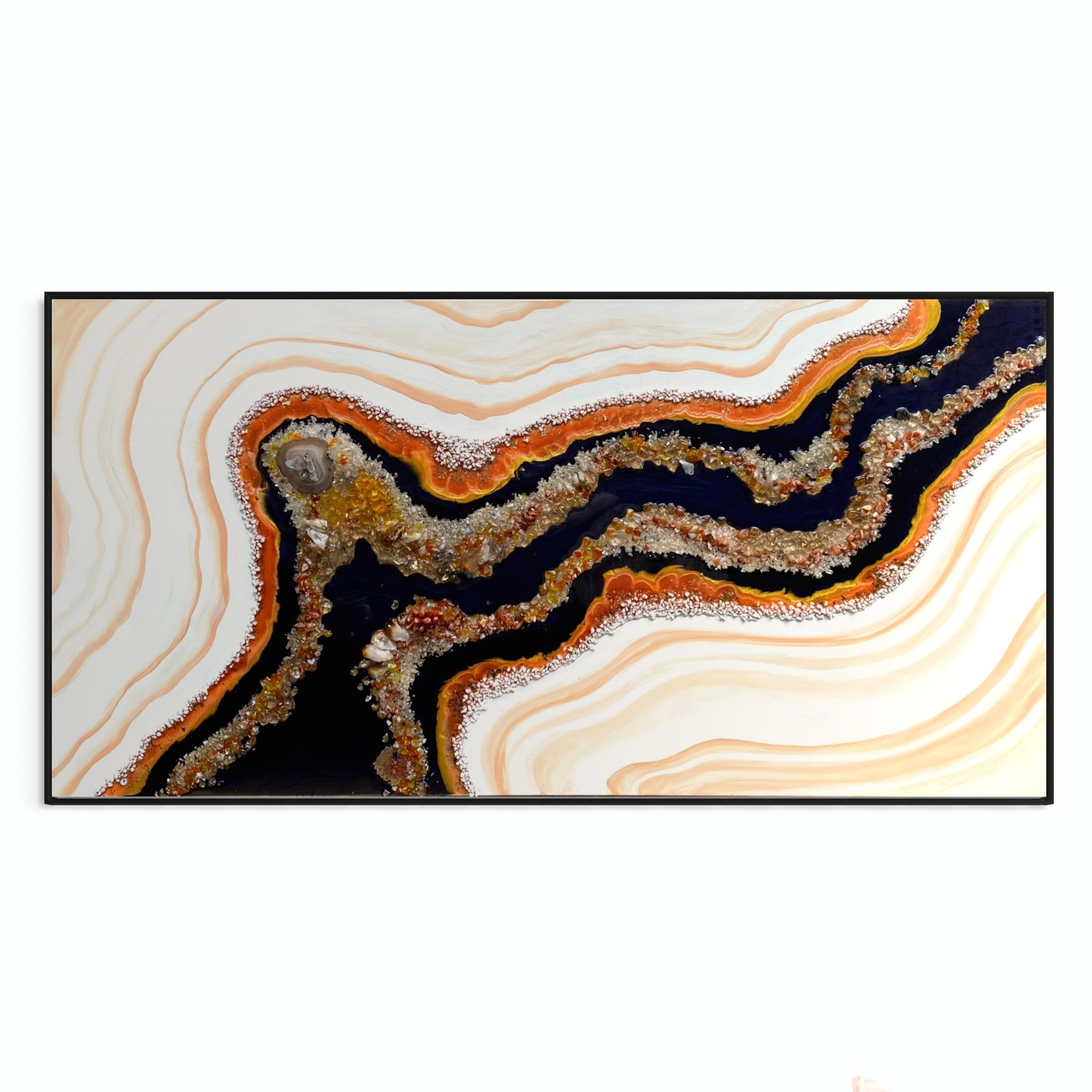 Golden Reef Orange Navy Crystal Reef Artwork with natural Citrine 150x75cm