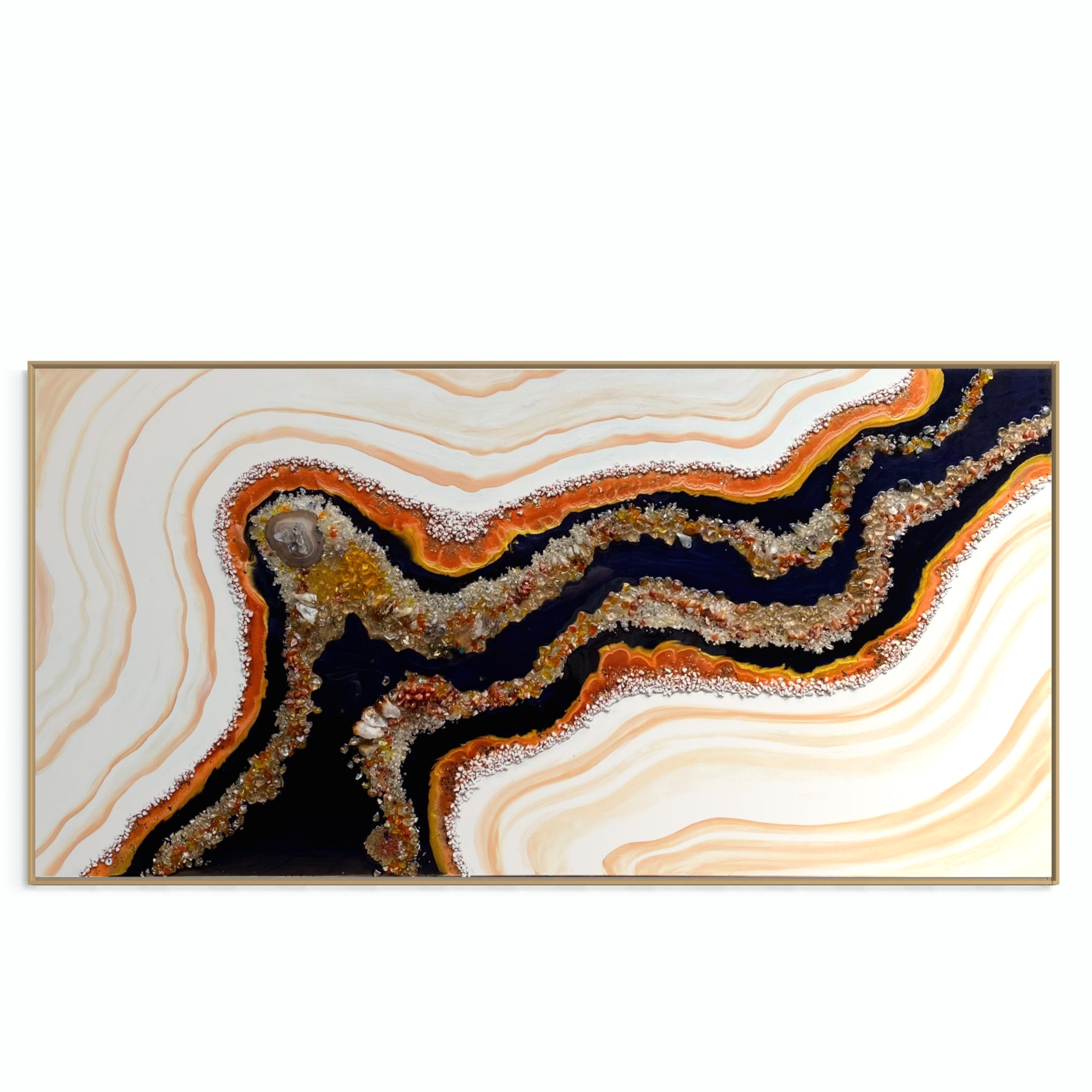 Golden Reef Orange Navy Crystal Reef Artwork with natural Citrine 150x75cm