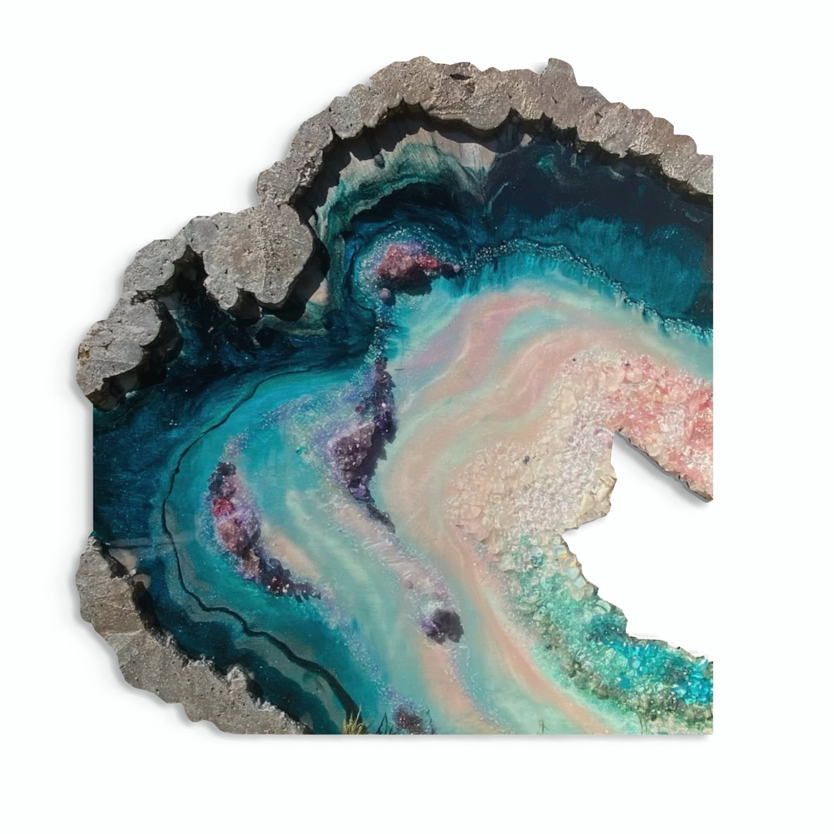 BedHead Elixir Green Blue Crystal Reef Freeform Artwork with Amethysts, Rose Quartz, set of 2 - 120x240cm with pink LED backlight