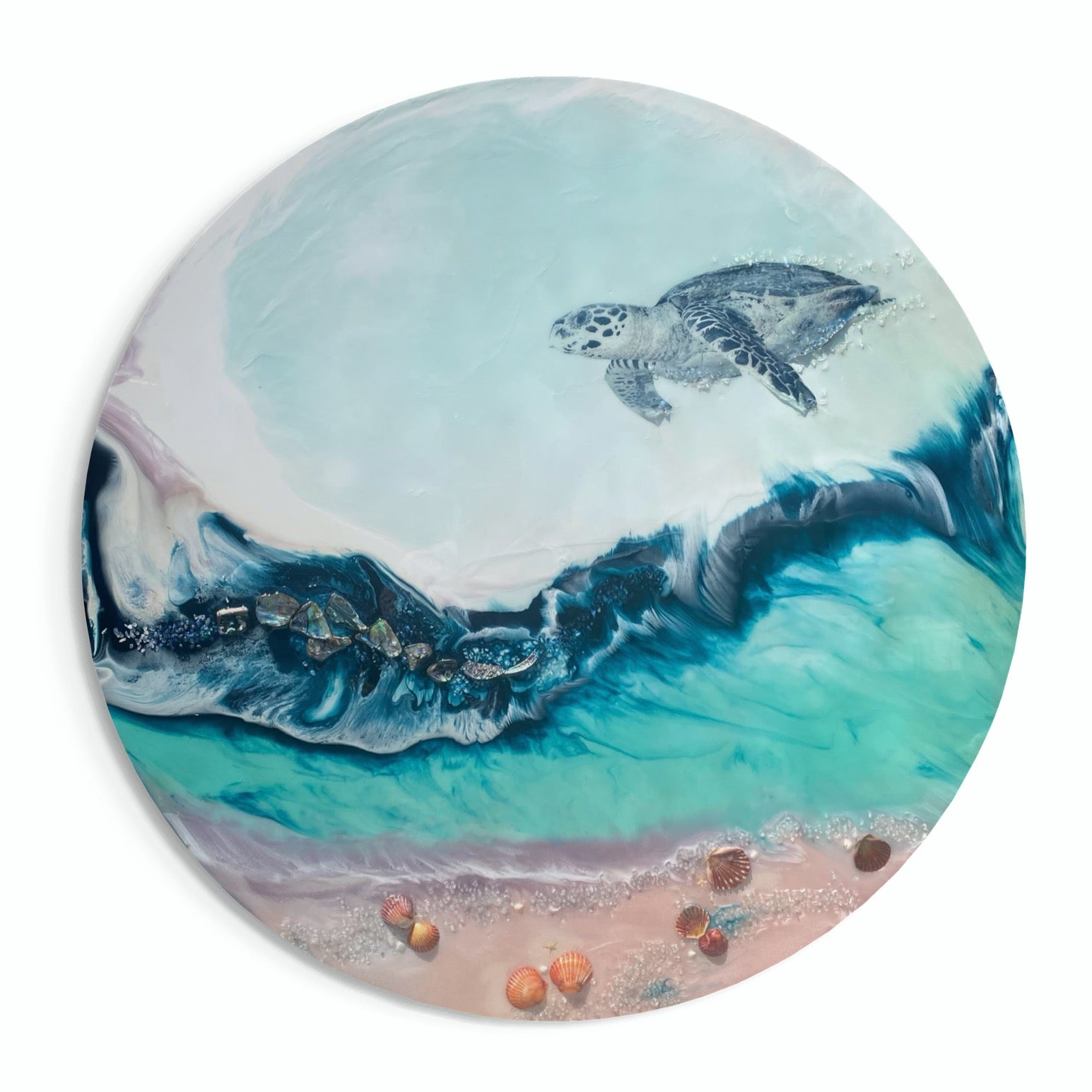 Sea Turtle 2.0. Hawaii Island Seascape. Round Artwork.
