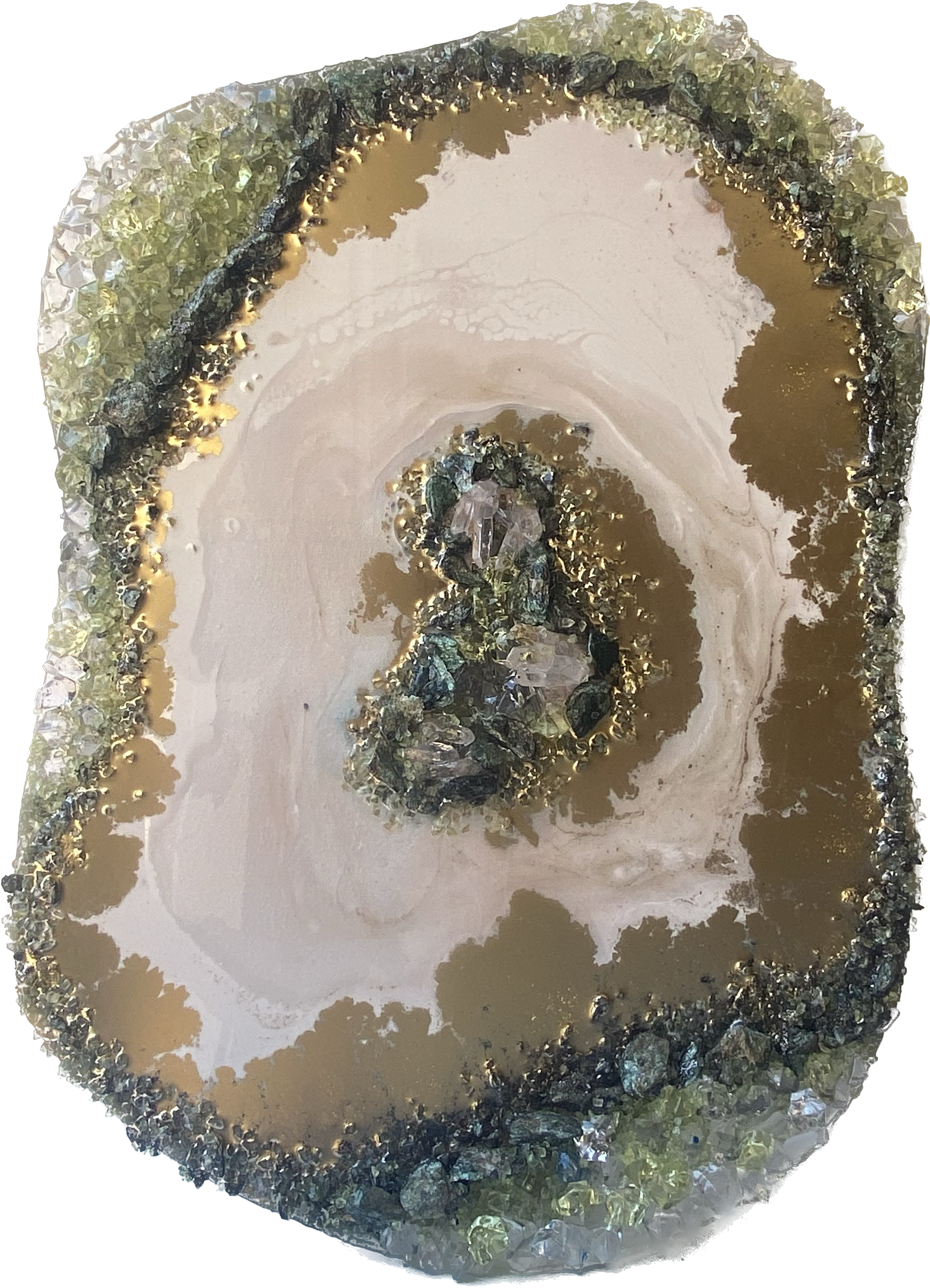 Green Harmony Crystal Reef - Freeform Crystal Art with Peridot, Fuschite and Quartz 40x60cm
