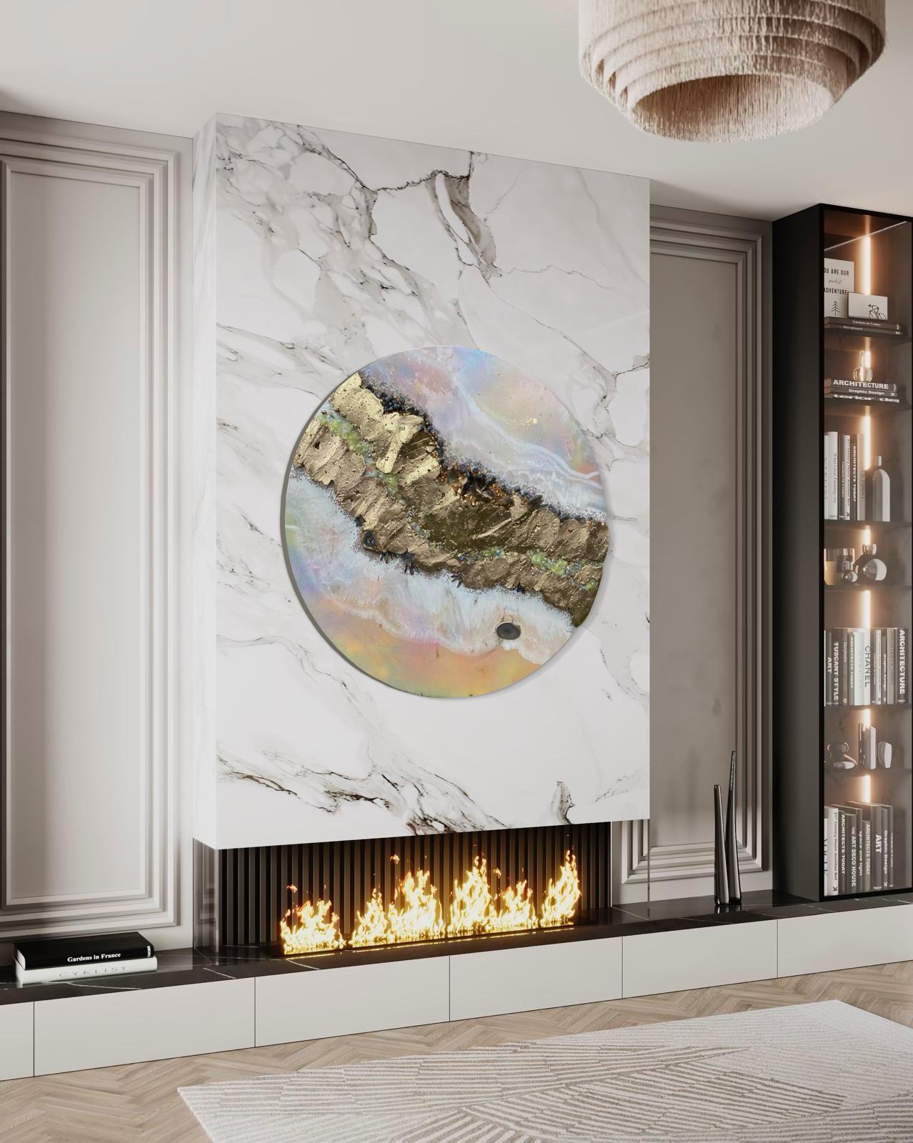 Pink Saturn shadow Quartz and Swarovski crystal artwork 110cm