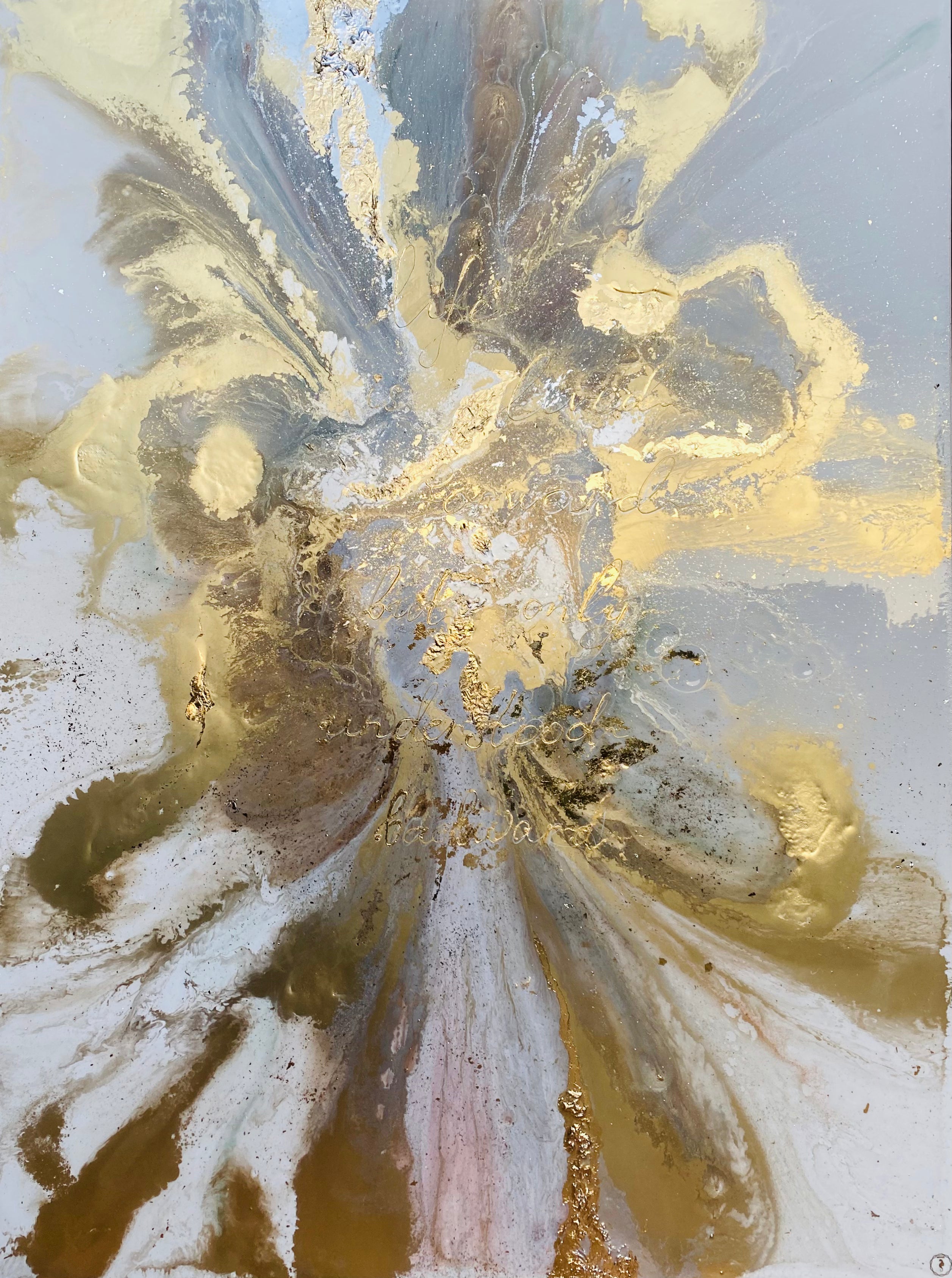 Luxurious Escape: Gold Abstract Artwork with 24k Gold Leaf Gold Marble Series