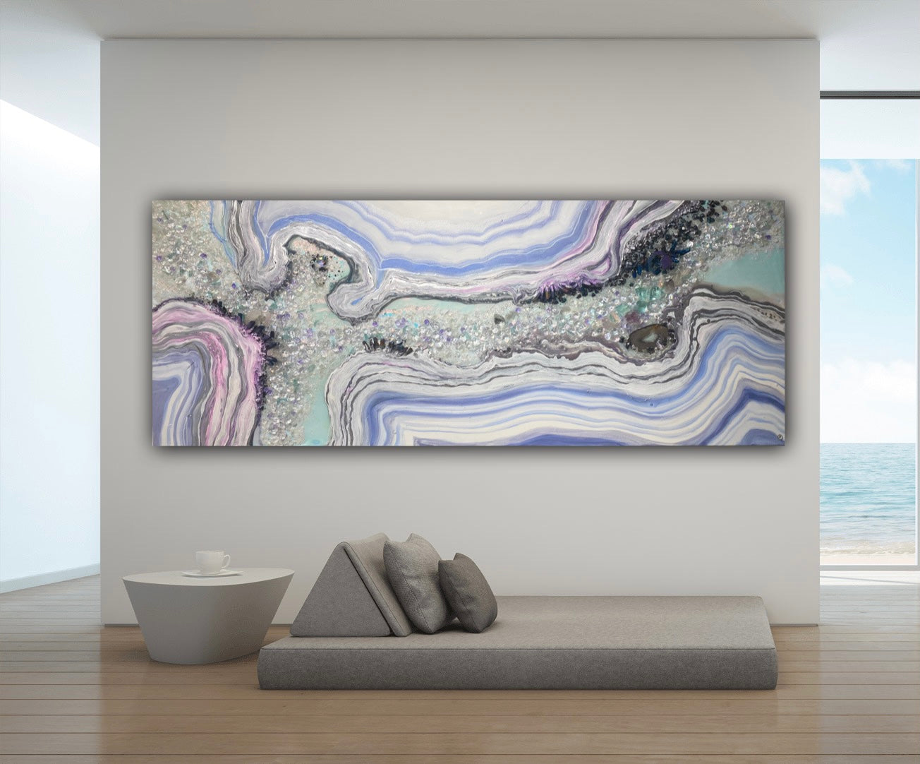 Light Blue Crystal Reef Landscape Crystal Artwork with quartz