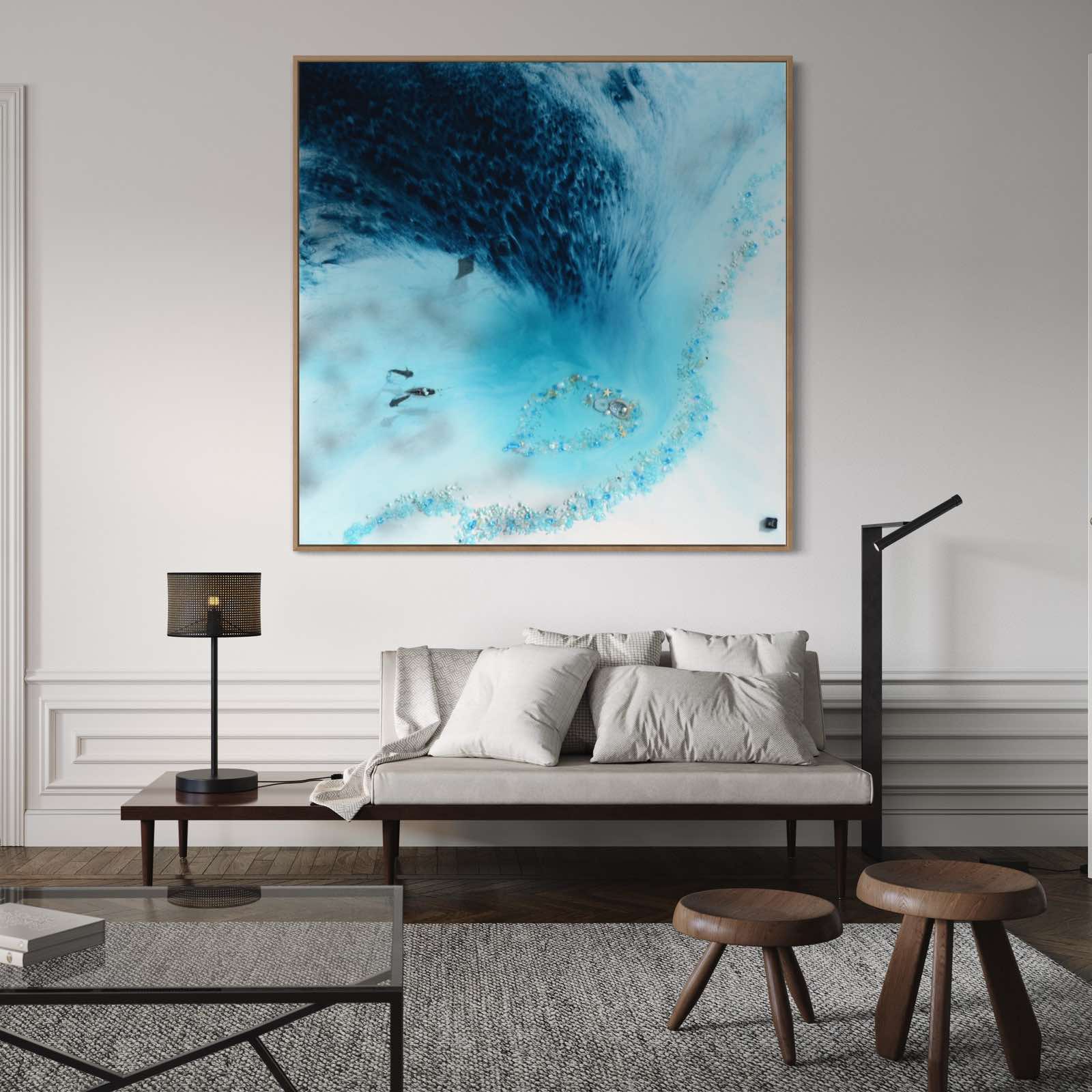 Blue Lagoon - Jewel Reef. Abstract Aerial Ocean. 100x100cm Original Artwork