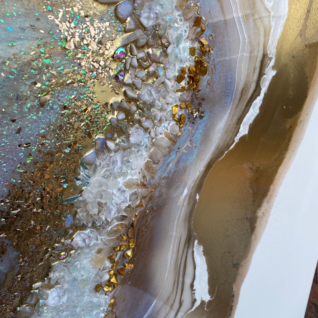 Gold Heart with Moonstone, Aqua Aura Quartz, Citrine and Swarovski. COMMISSION