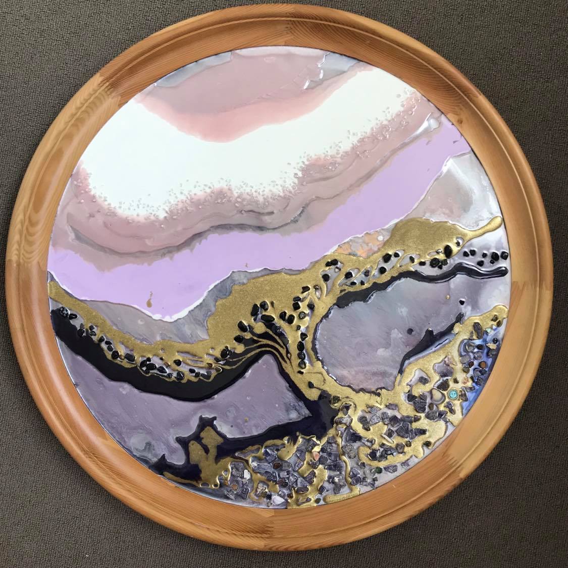 5 Tree of Life. Original Abstract Artwork with Purple Shells and Black Onyx