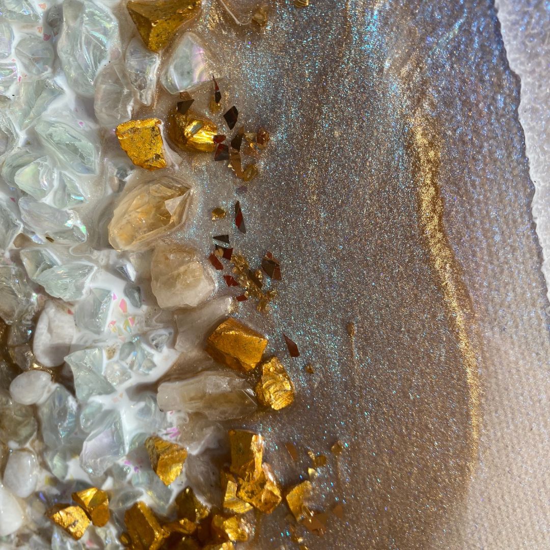 Gold Heart with Moonstone, Aqua Aura Quartz, Citrine and Swarovski. COMMISSION