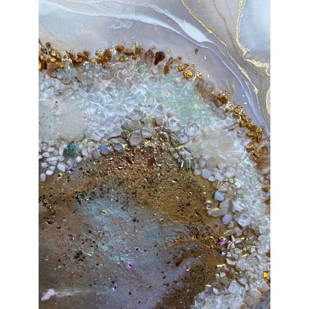 Gold Heart with Moonstone, Aqua Aura Quartz, Citrine and Swarovski. COMMISSION