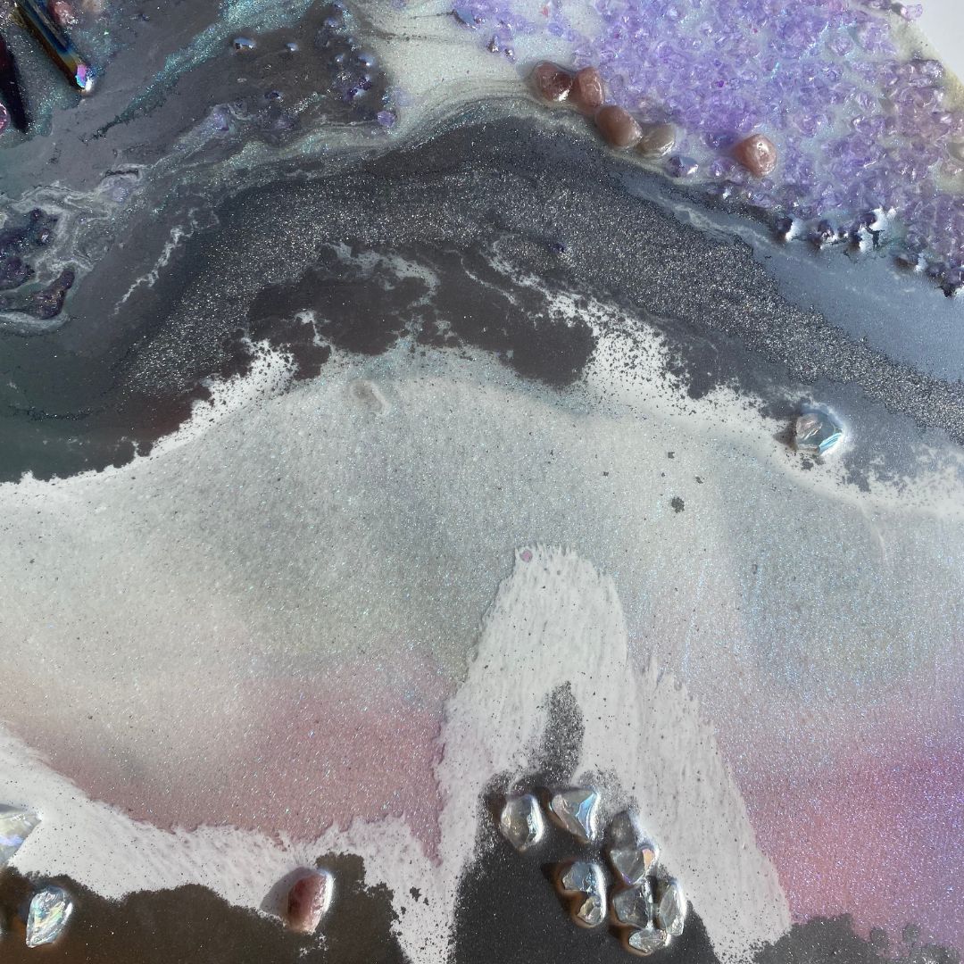 Rainbow Multicolor Agate with Titanium Aura Quartz, Rose Quartz, Aura Quartz, Pink Amethyst, Moonstone and Swarovski. COMMISSION