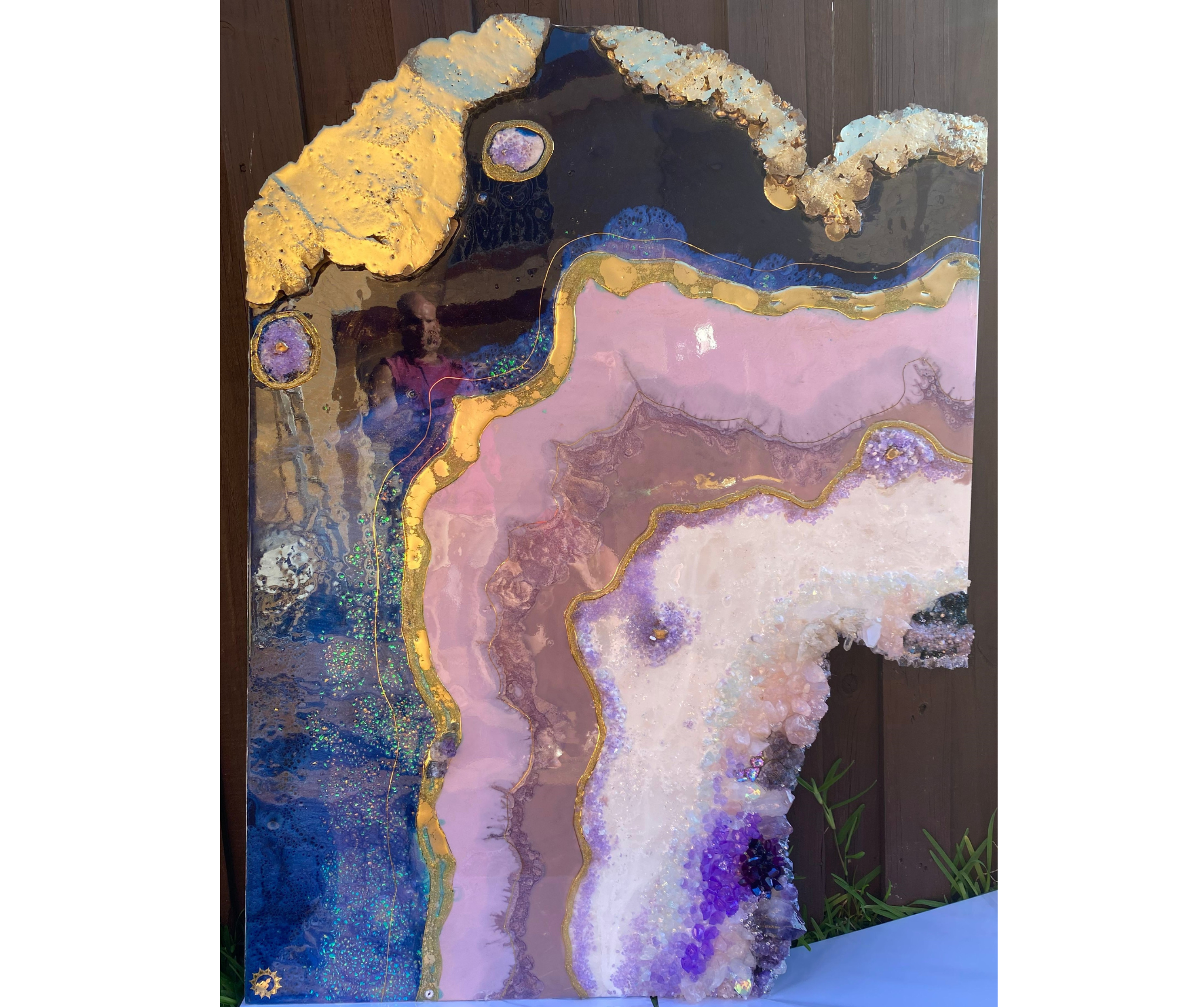 Amethyst Purple and Gold Freeform Crystal with Amethysts, Rose Quartz, Clear Quartz and swarovski crystals