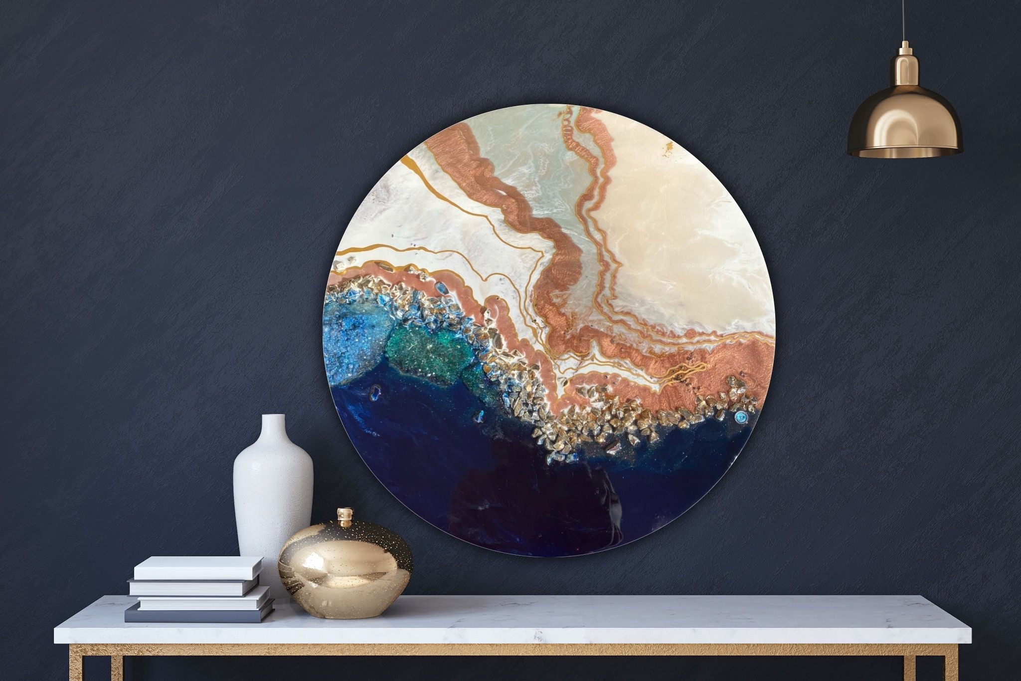 Black and White Crystal Geode 1and 2. Blue Sapphire. Round Artworks set of 2. Commission