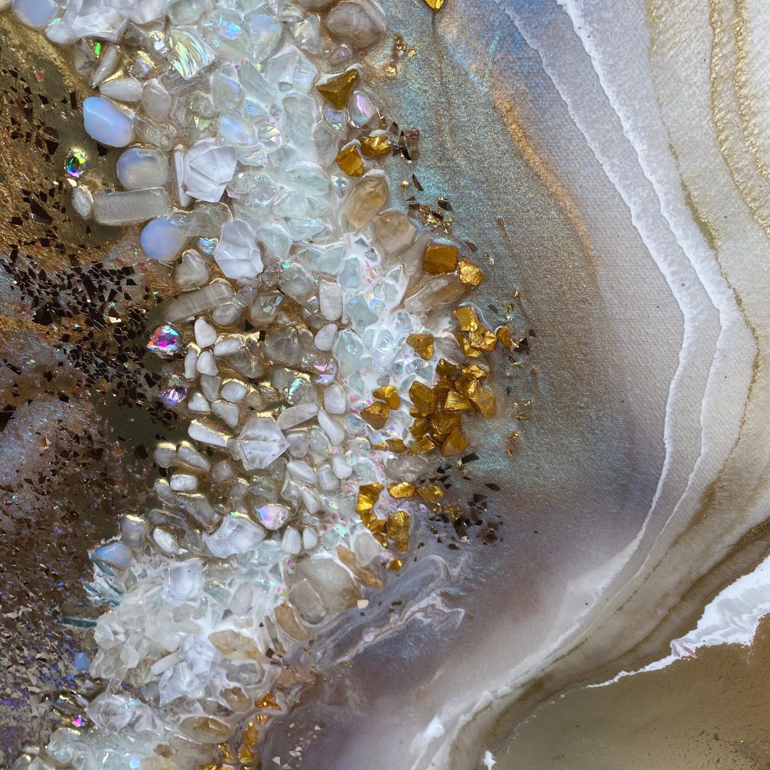 Gold Heart with Moonstone, Aqua Aura Quartz, Citrine and Swarovski. COMMISSION