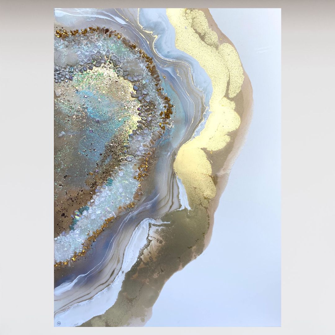 Gold Heart with Moonstone, Aqua Aura Quartz, Citrine and Swarovski. COMMISSION