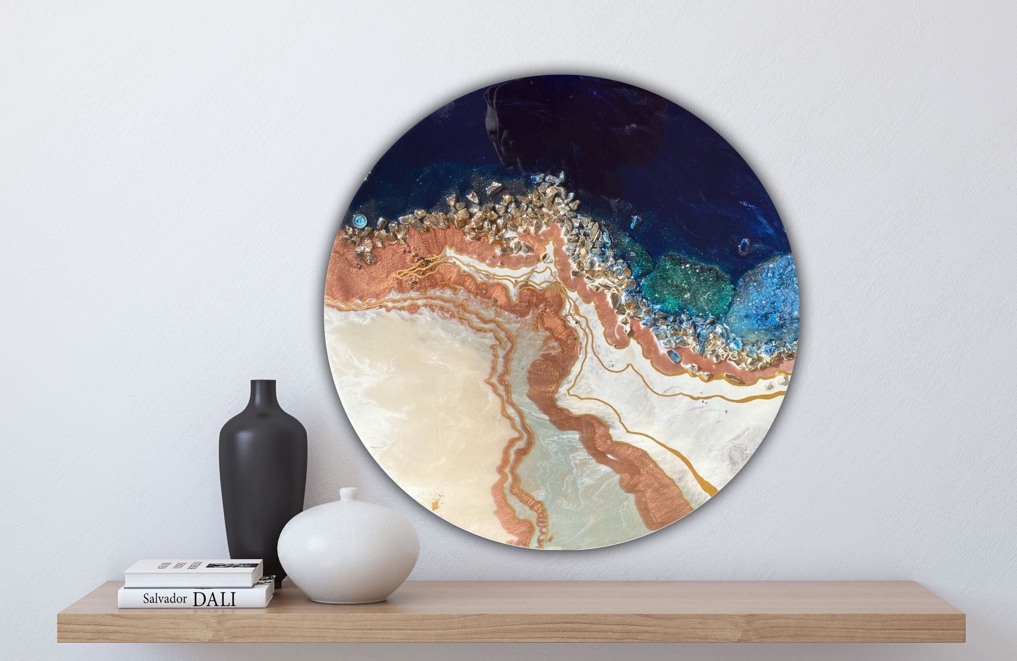 Black and White Crystal Geode 1and 2. Blue Sapphire. Round Artworks set of 2. Commission