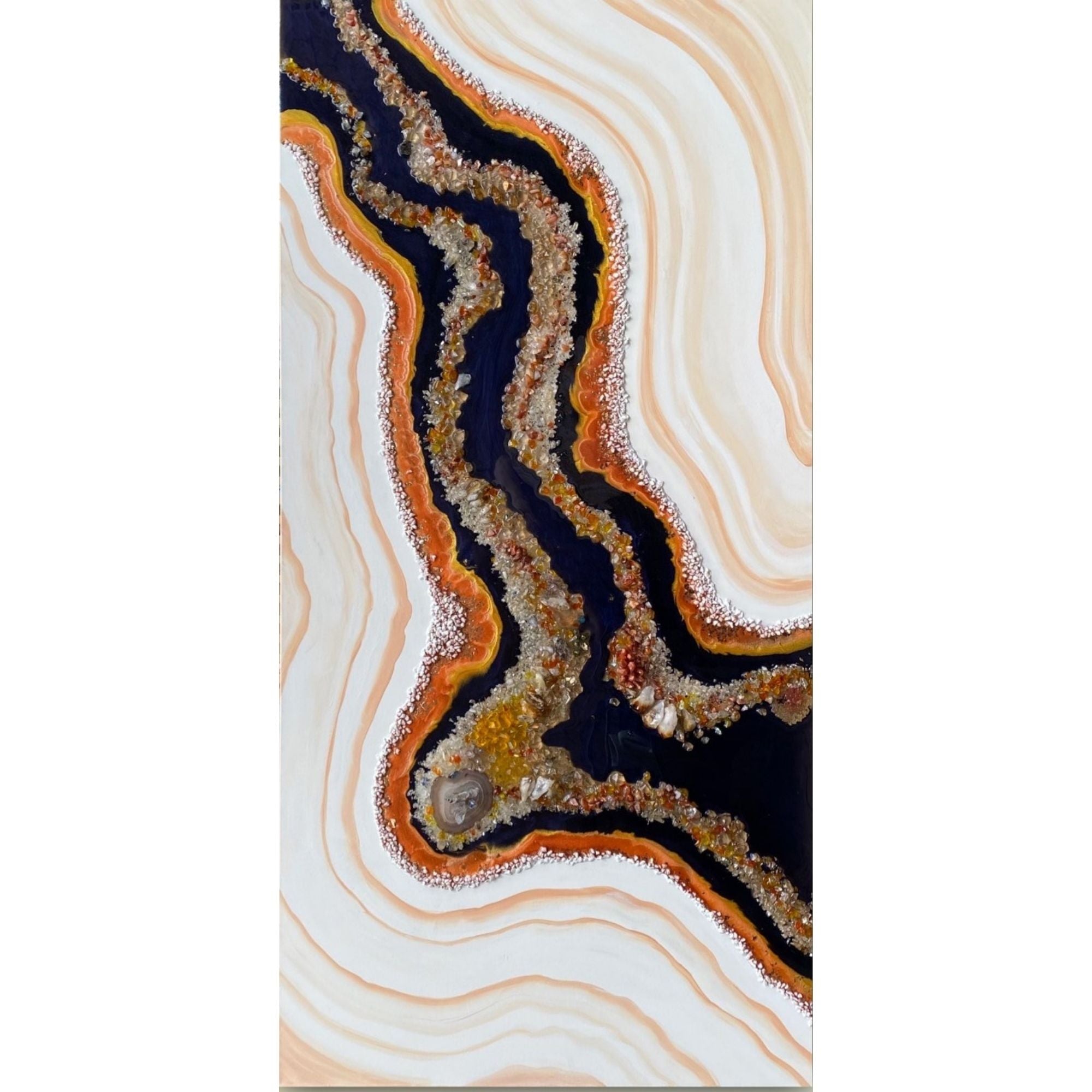 Golden Citrine. Copper and Navy Geode Gemstone Artwork with natural Citrine