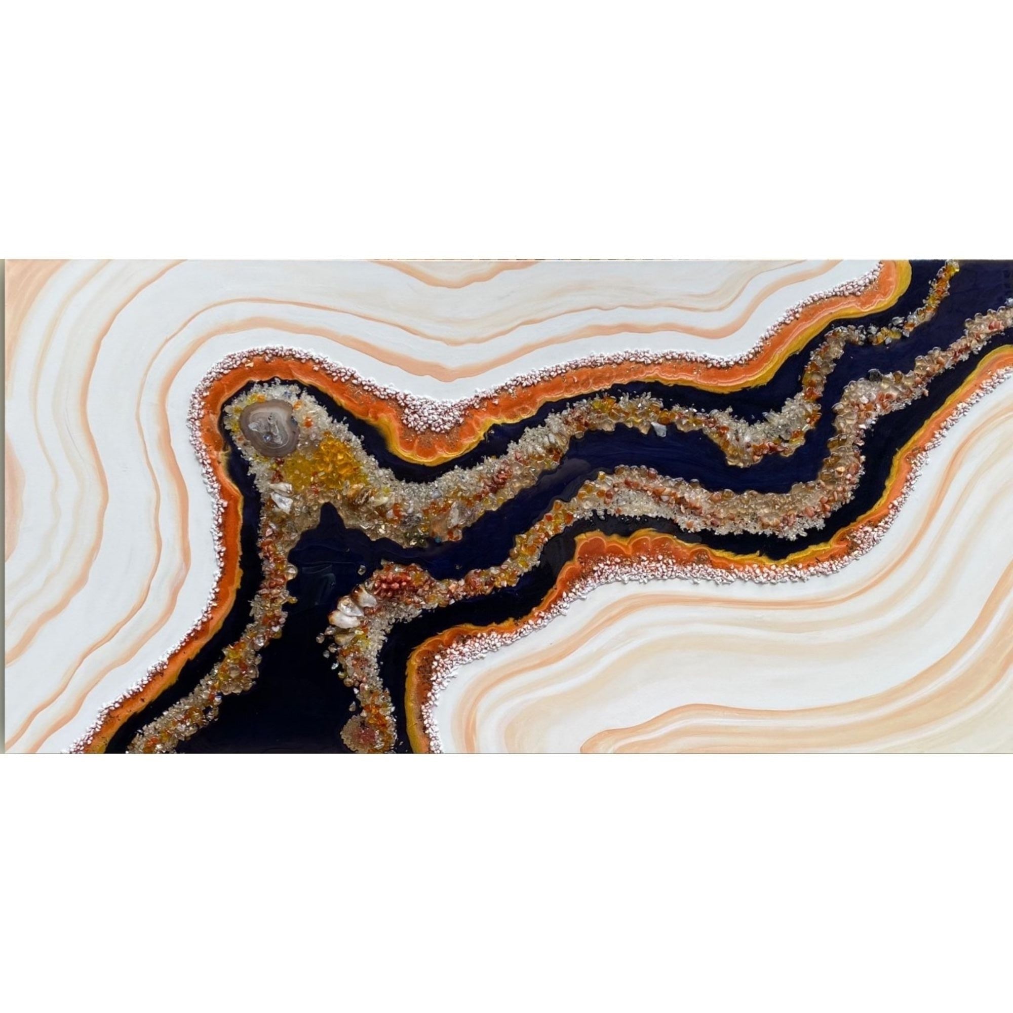 Golden Reef Orange Navy Crystal Reef Artwork with natural Citrine 150x75cm