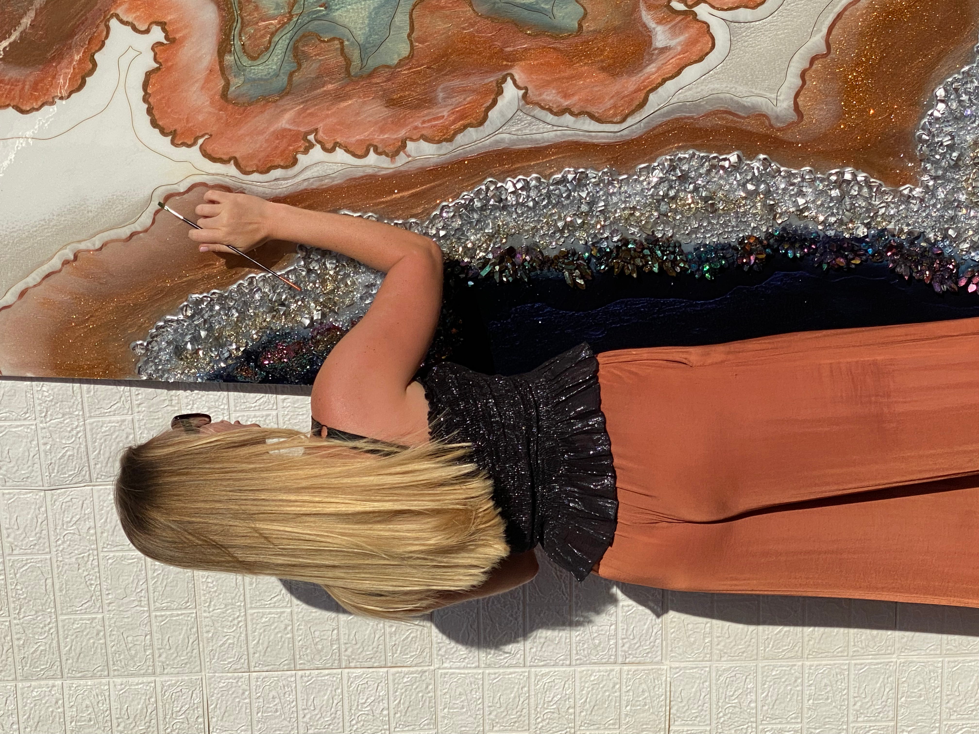 Black and White Crystal Geode 90x240cm. Blue Sapphire.Extra Large Custom Artwork. Commission