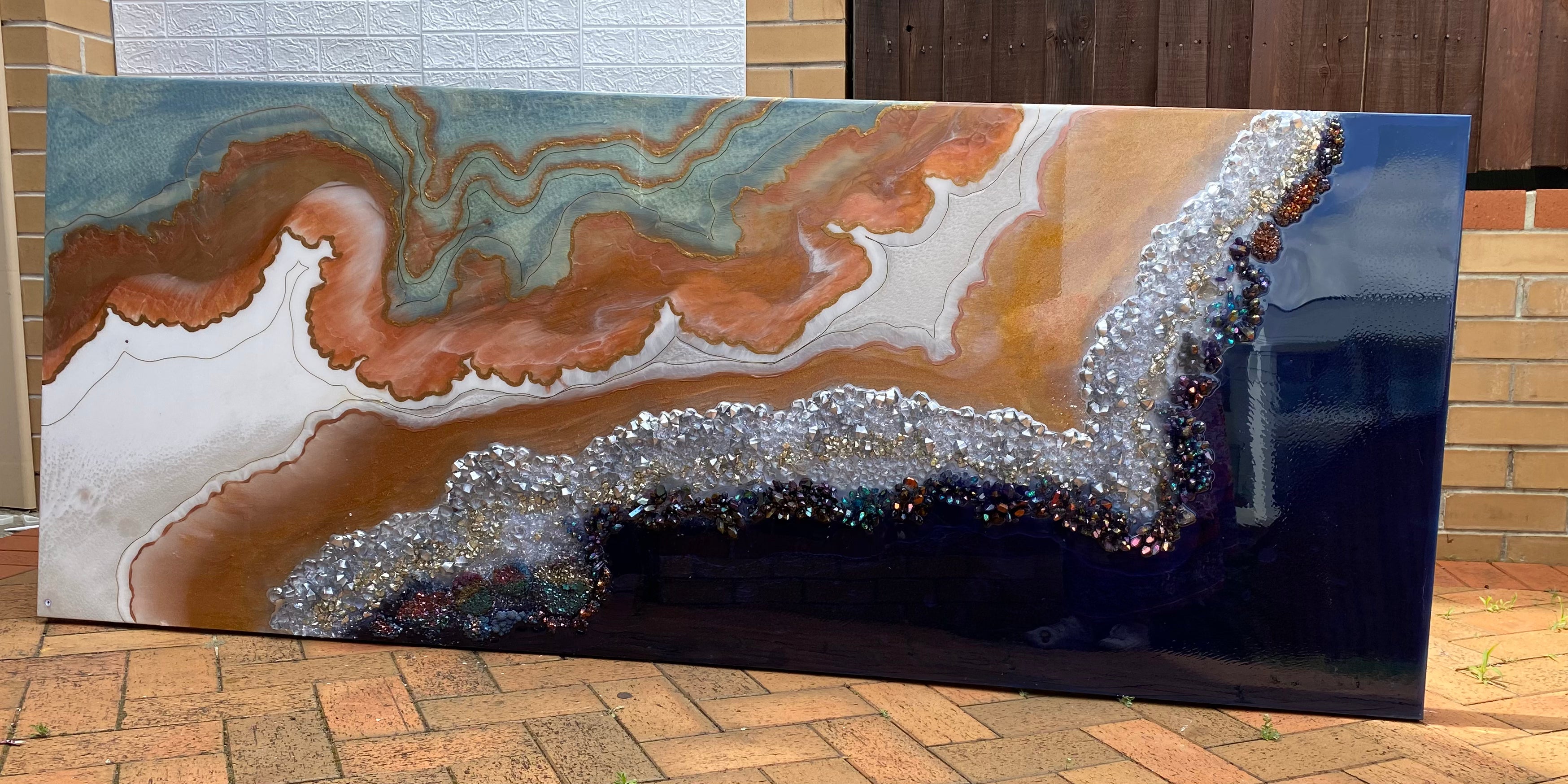 Black and White Crystal Geode 90x240cm. Blue Sapphire.Extra Large Custom Artwork. Commission