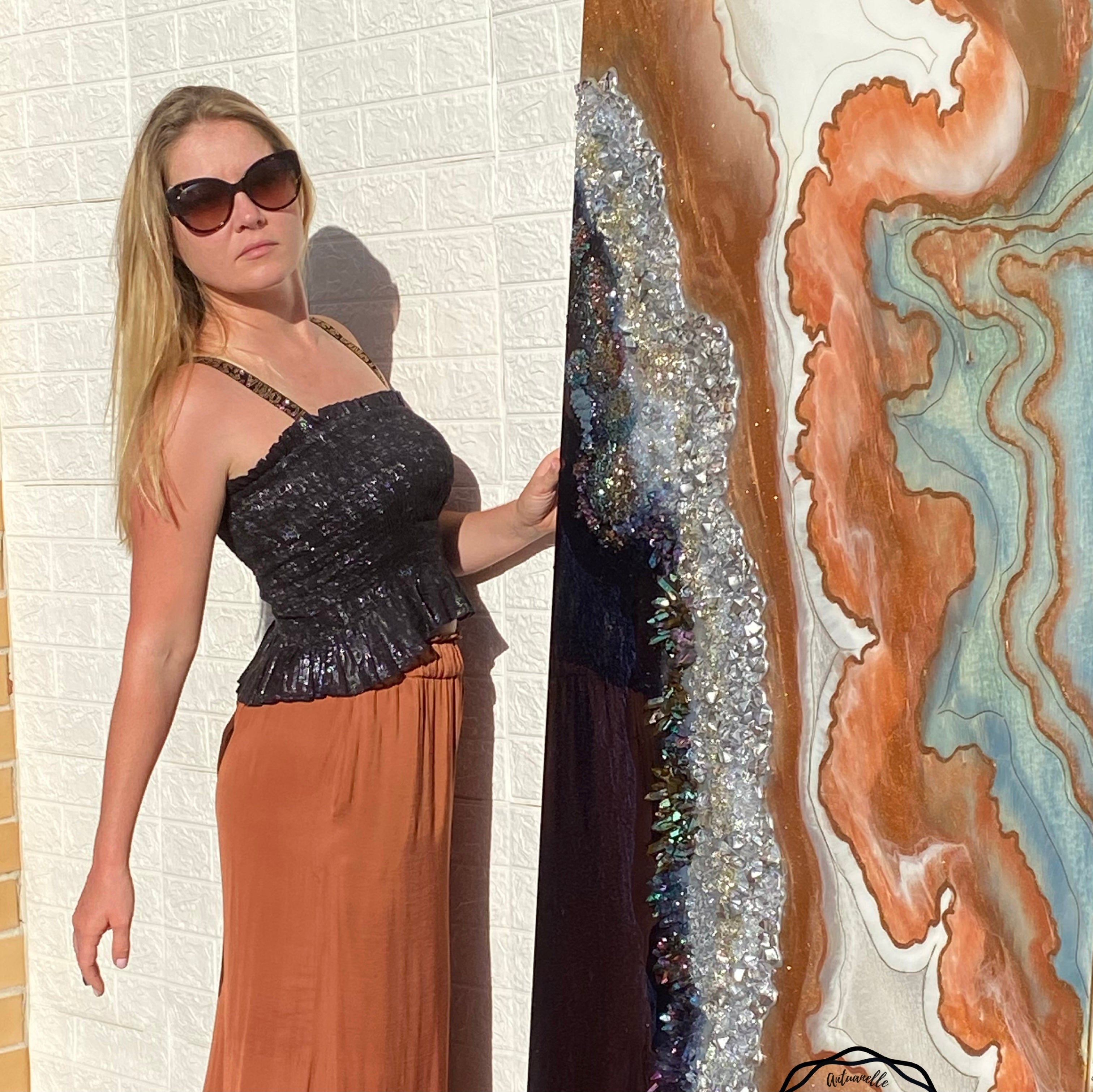 Black and White Crystal Geode 90x240cm. Blue Sapphire.Extra Large Custom Artwork. Commission