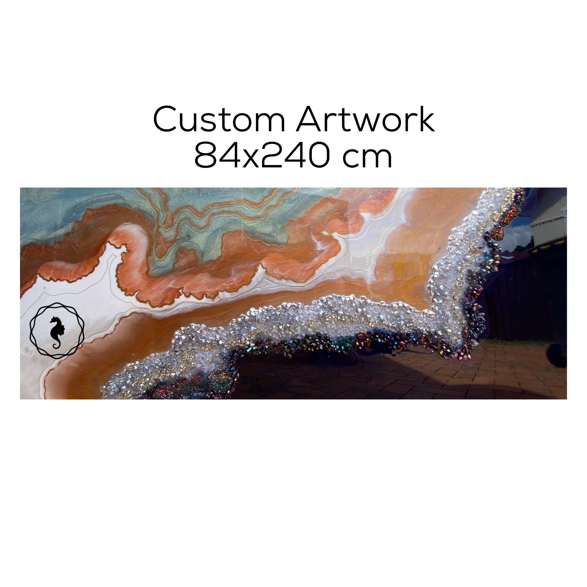 Black and White Crystal Geode 90x240cm. Blue Sapphire.Extra Large Custom Artwork. Commission