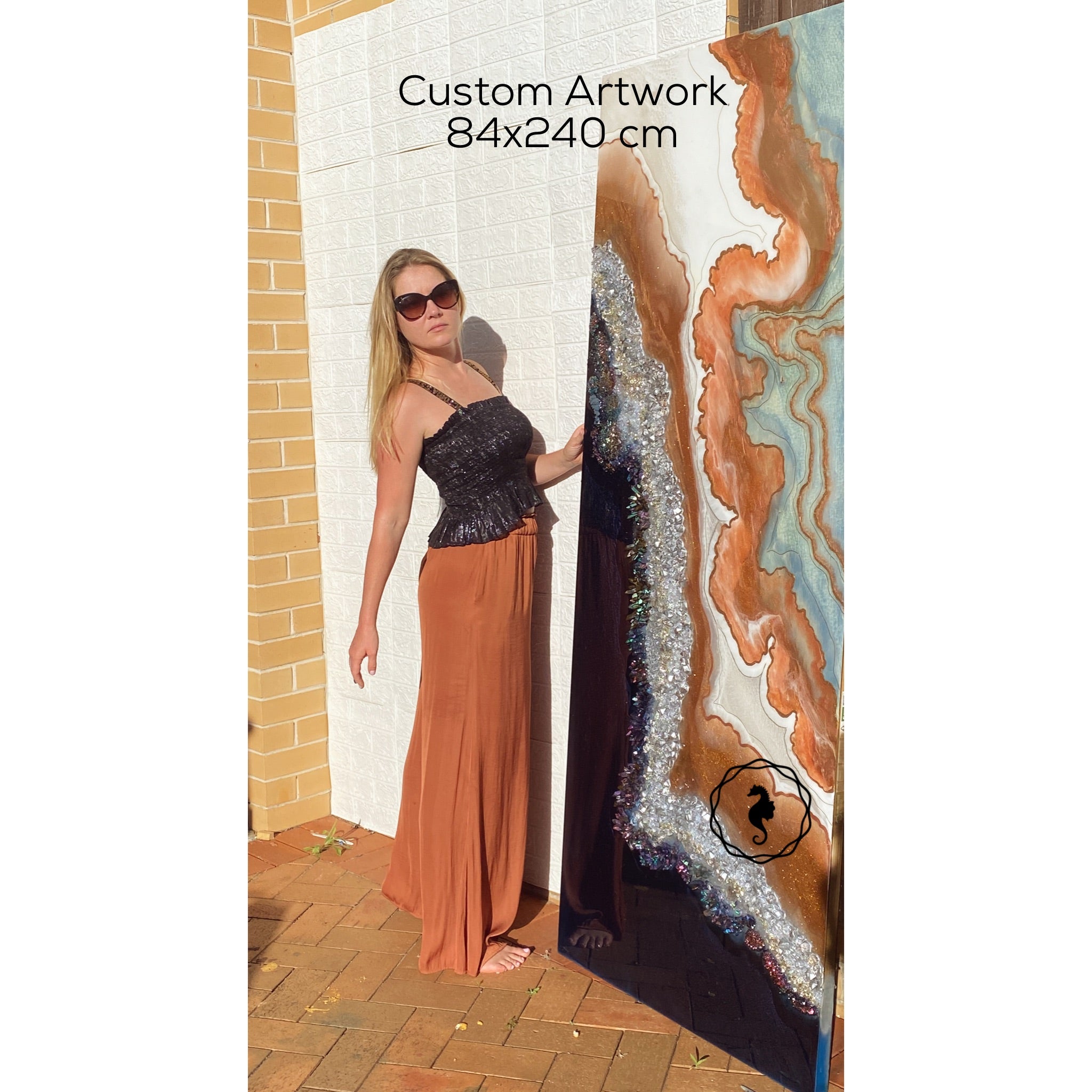 Black and White Crystal Geode 90x240cm. Blue Sapphire.Extra Large Custom Artwork. Commission