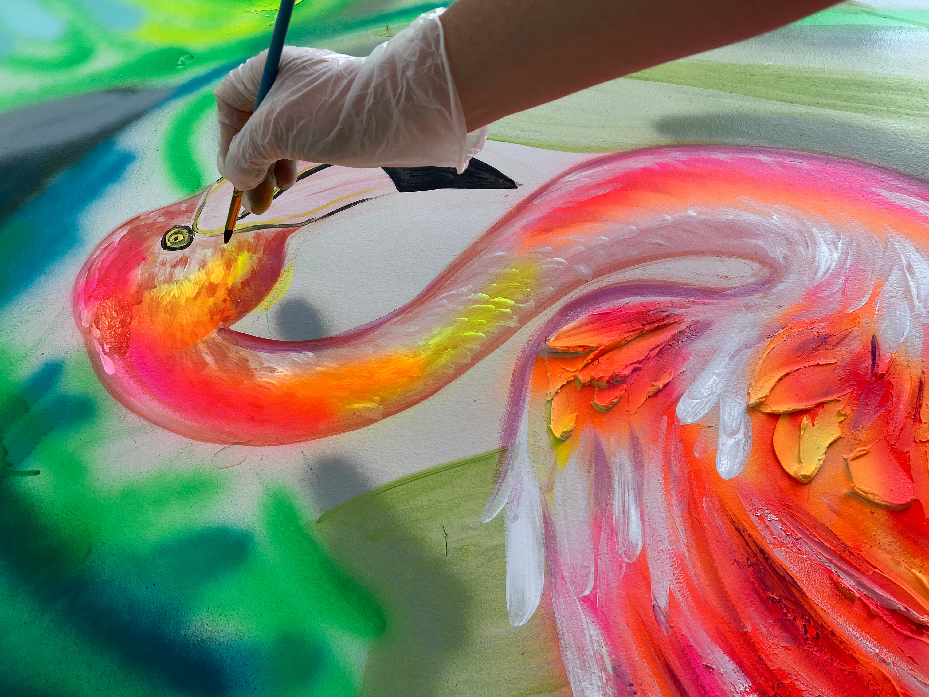 TROPICAL bright Flamingo Mural with texture elements