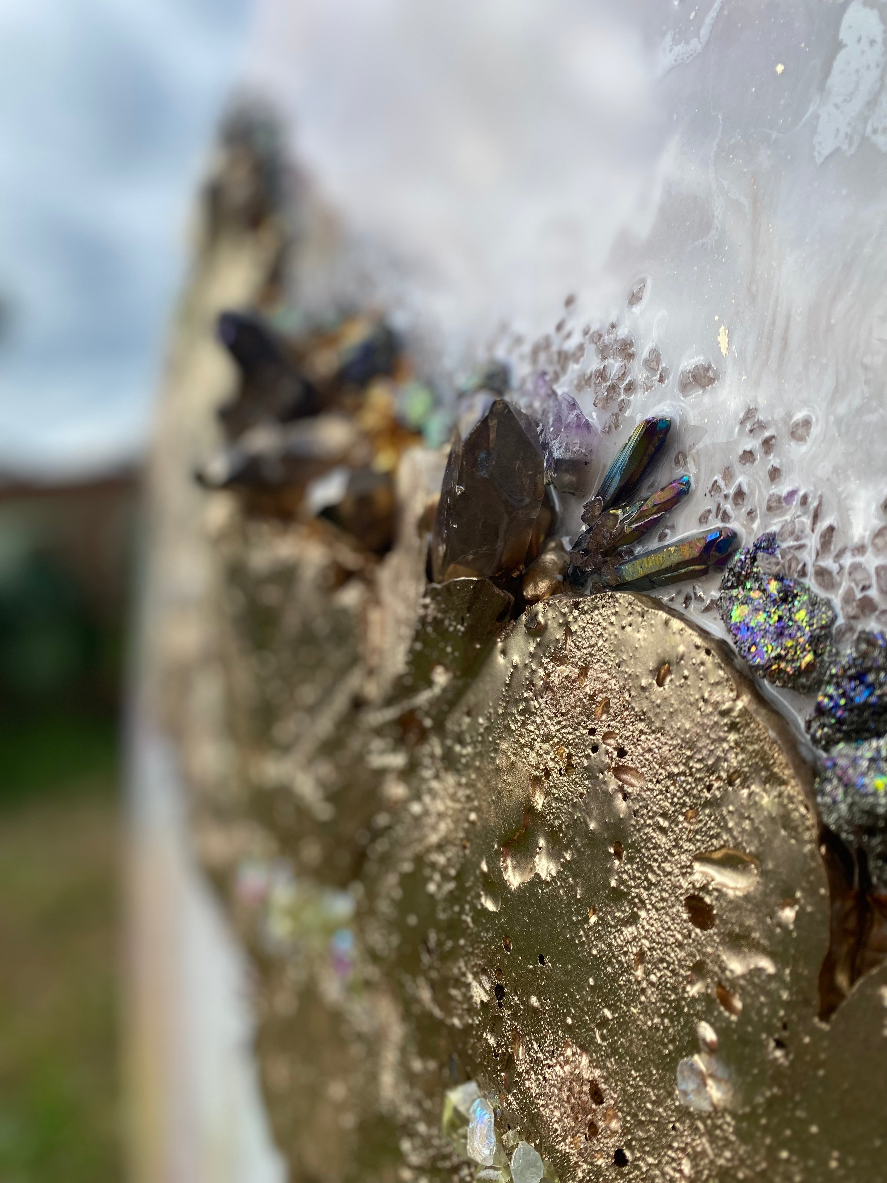 Pink Eclipse shadow Quartz and Swarovski crystal artwork 110cm