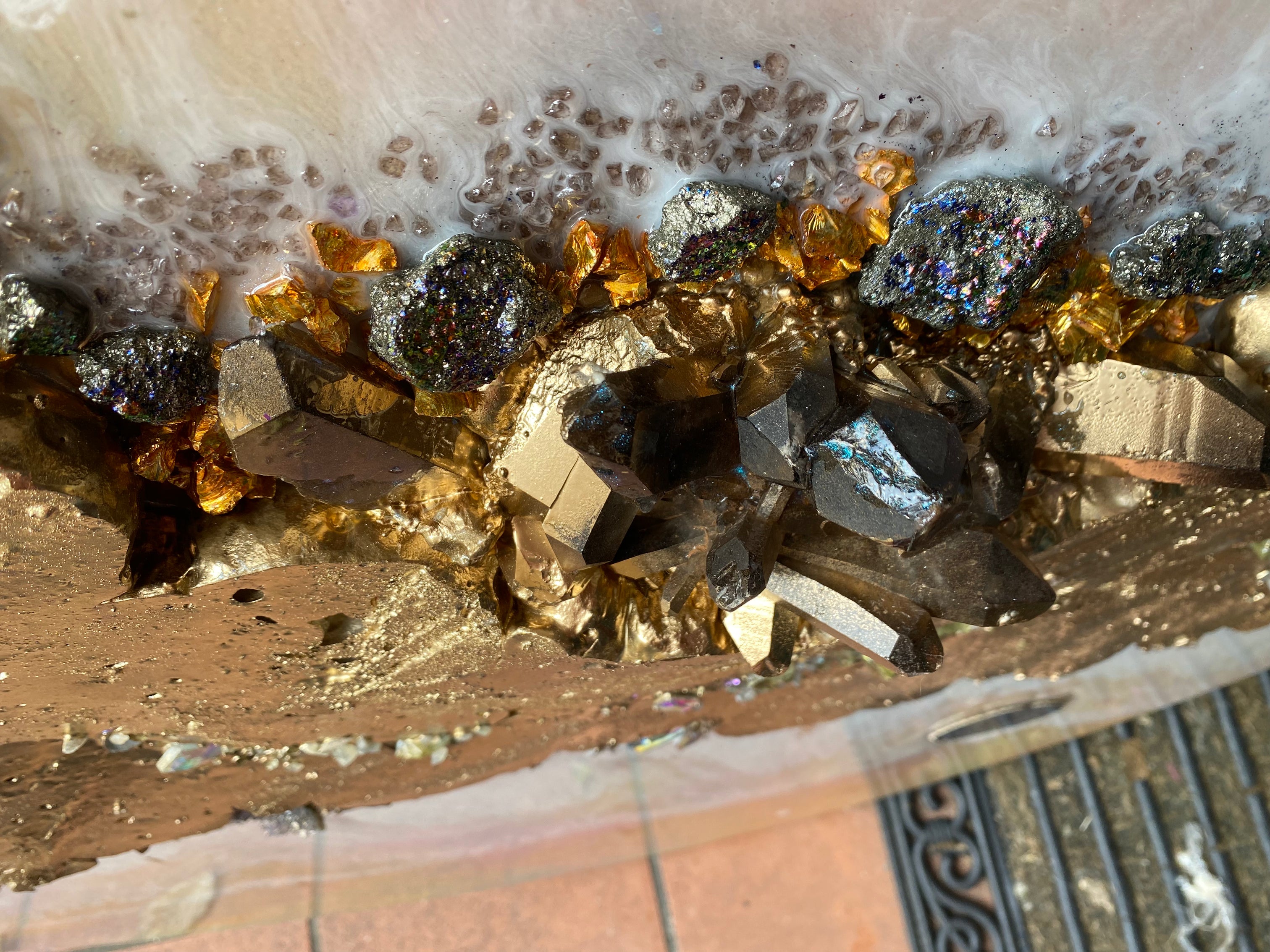 Pink Eclipse shadow Quartz and Swarovski crystal artwork 110cm