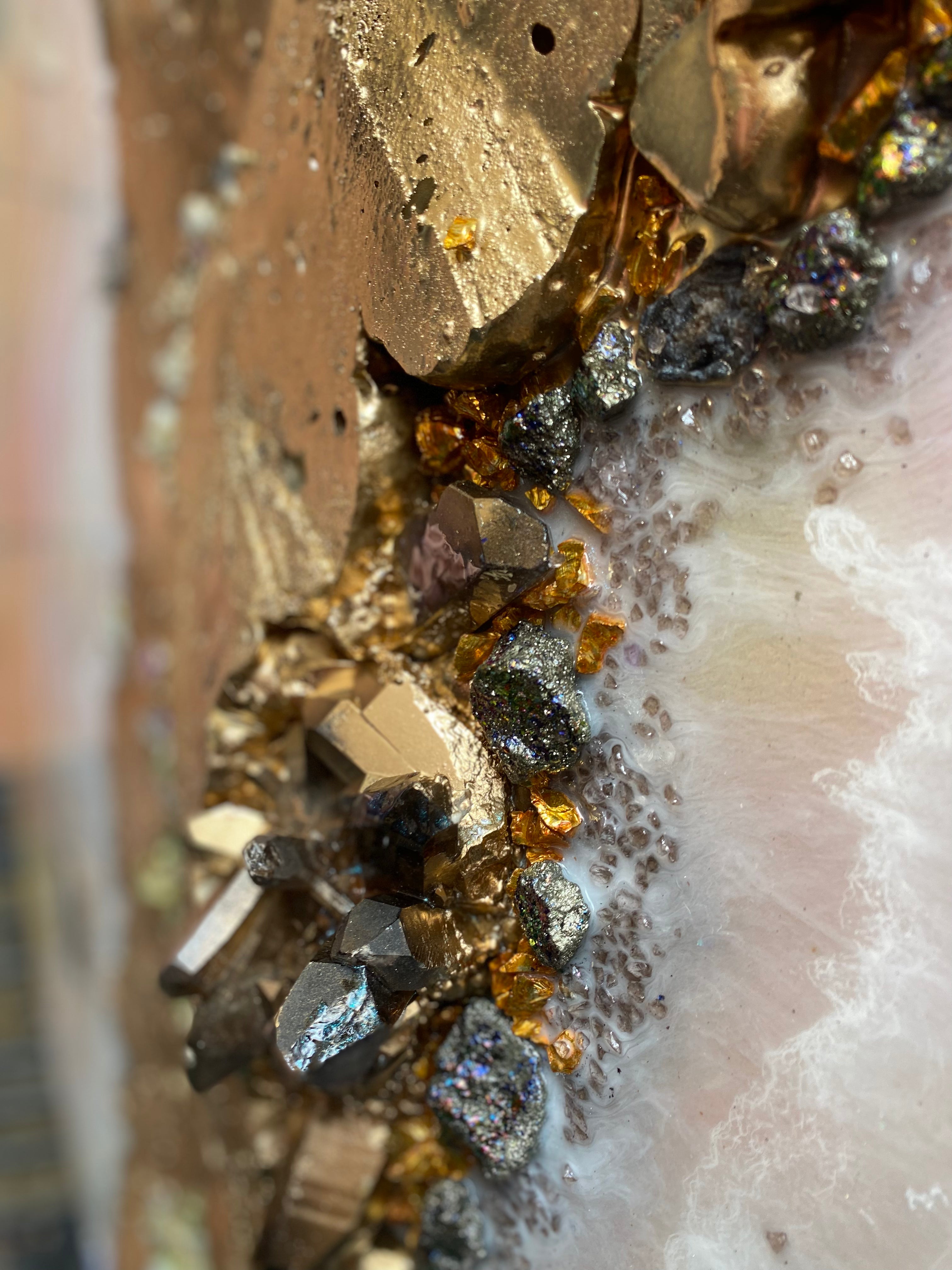 Pink Eclipse shadow Quartz and Swarovski crystal artwork 110cm