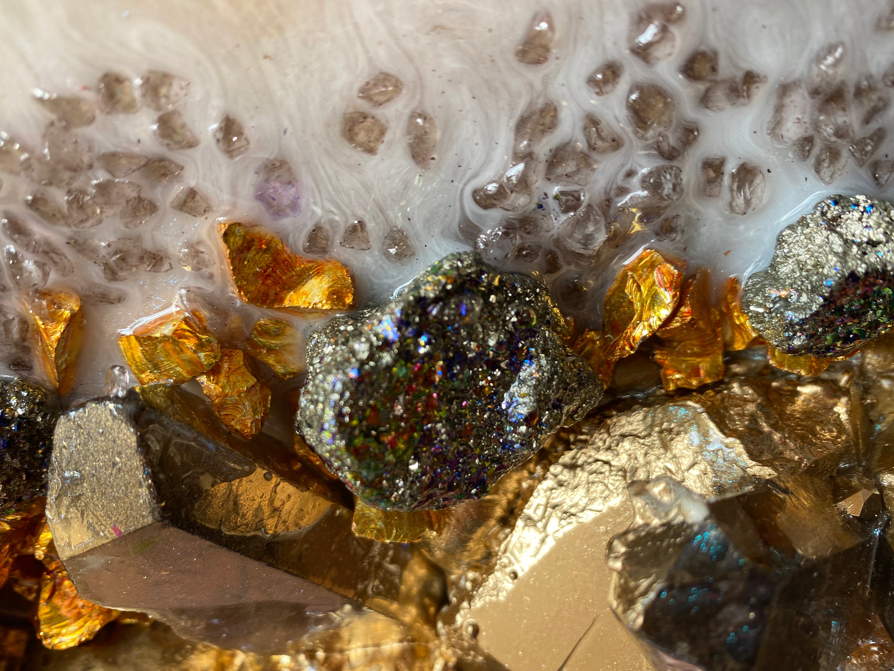 Pink Eclipse shadow Quartz and Swarovski crystal artwork 110cm