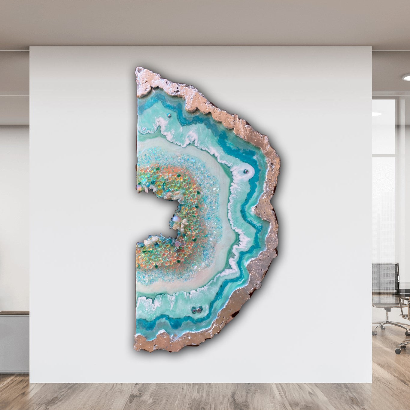 Moonlight Crystal Reef Freeform with Moonstones 84x120 cm Wood panel
