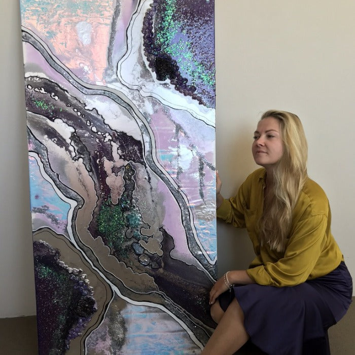 Aura Rainbow Amethyst Geode Resin Artwork Chameleon , Dichroic Glass Crystal. Original Artwork