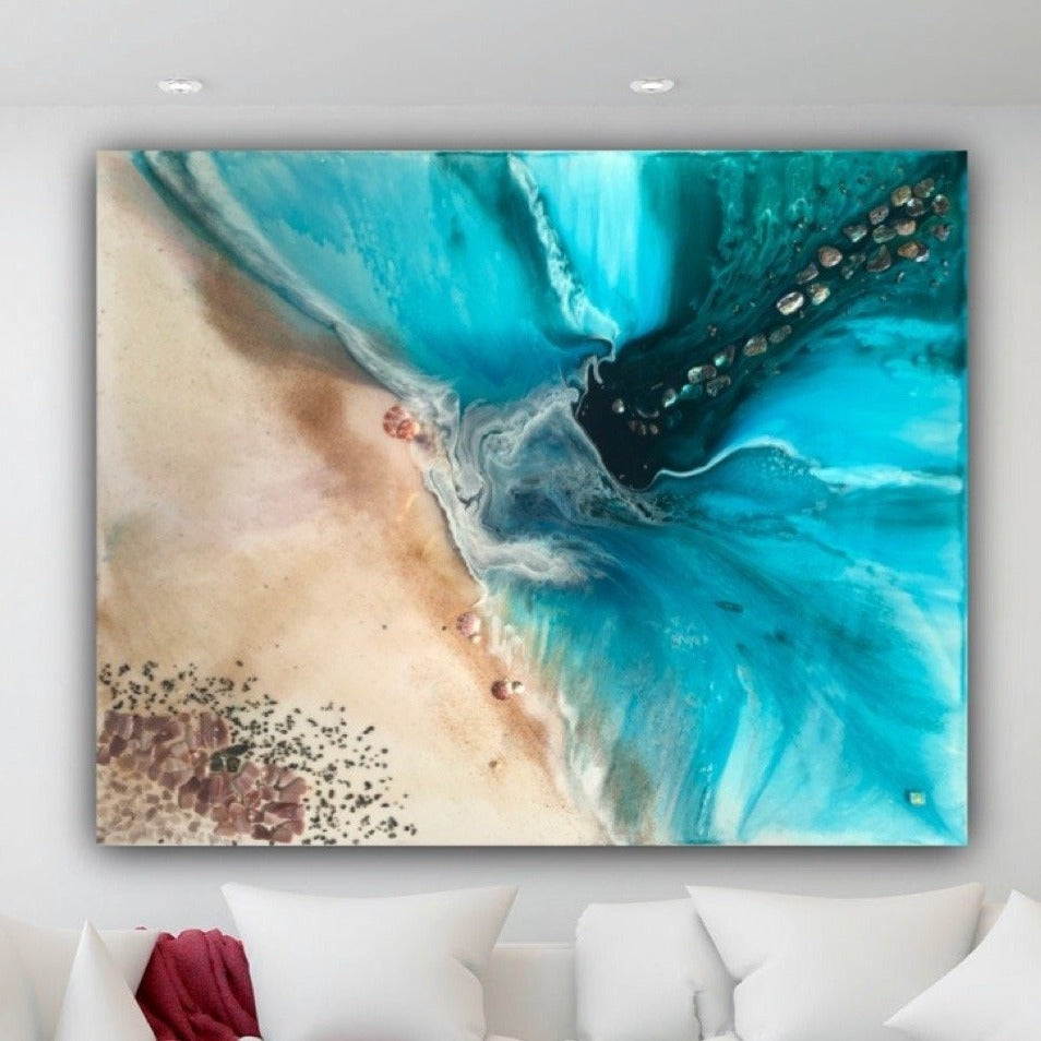 Abstract shoreline. Original Artwork. Seascape Rise Above. Antuanelle 1 Beach. Artwork