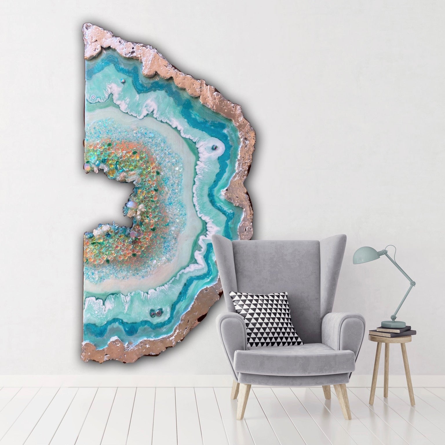Moonlight Geode Freeform with Moonstones and swarovski crystals 84X120CM