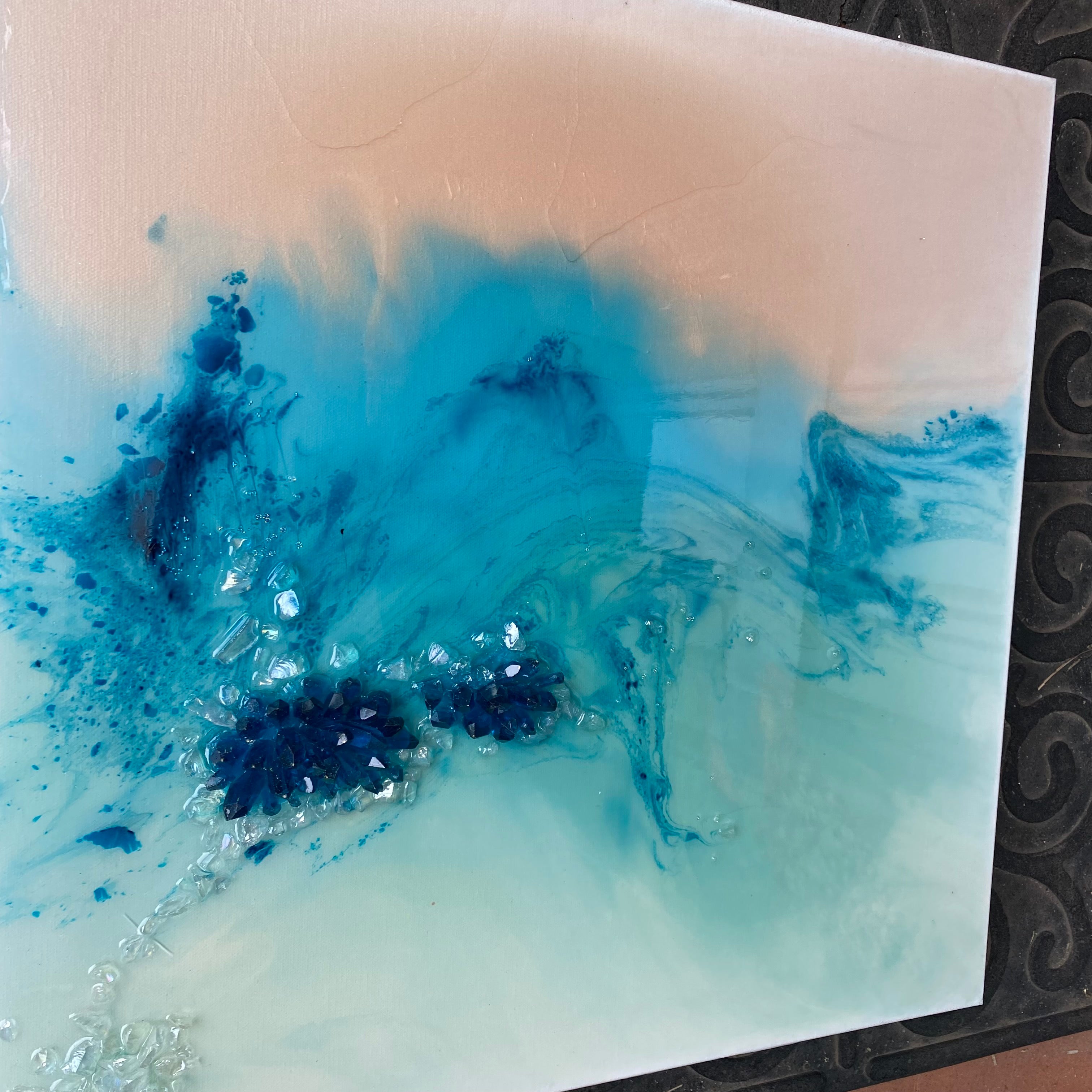 Aqua Surge. Blue and Pink Crystals Abstract. Original. 3d.