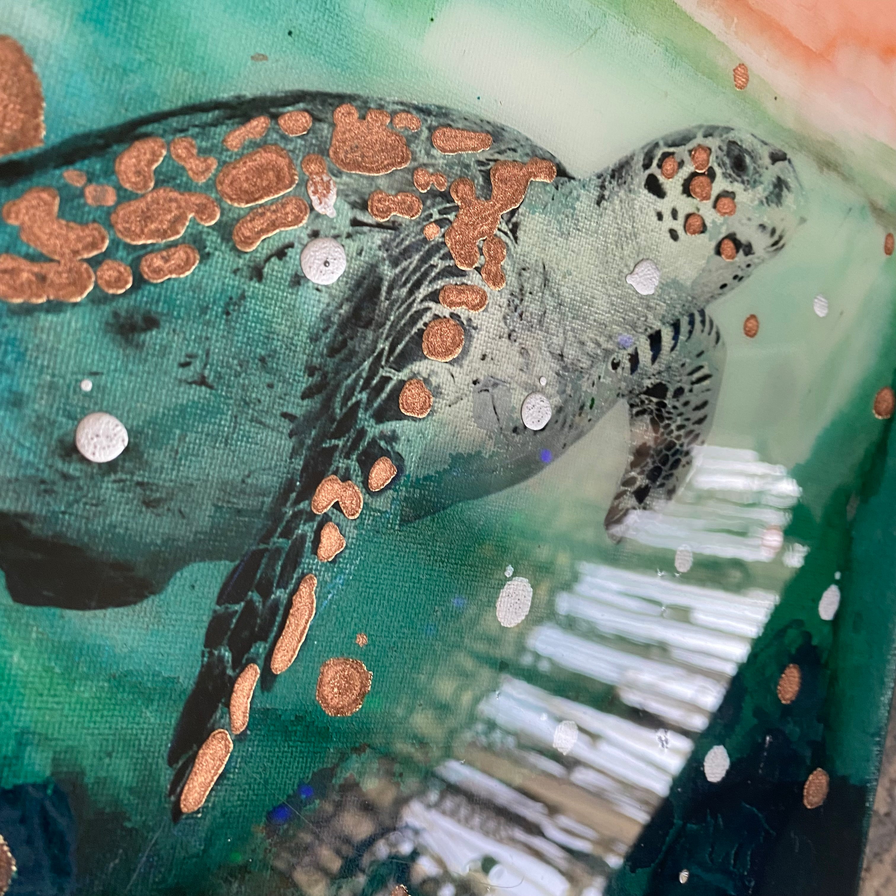Close to Extinction Bright set of 4 - Ocean Turtle Cicada Original Art- Gallery Wall