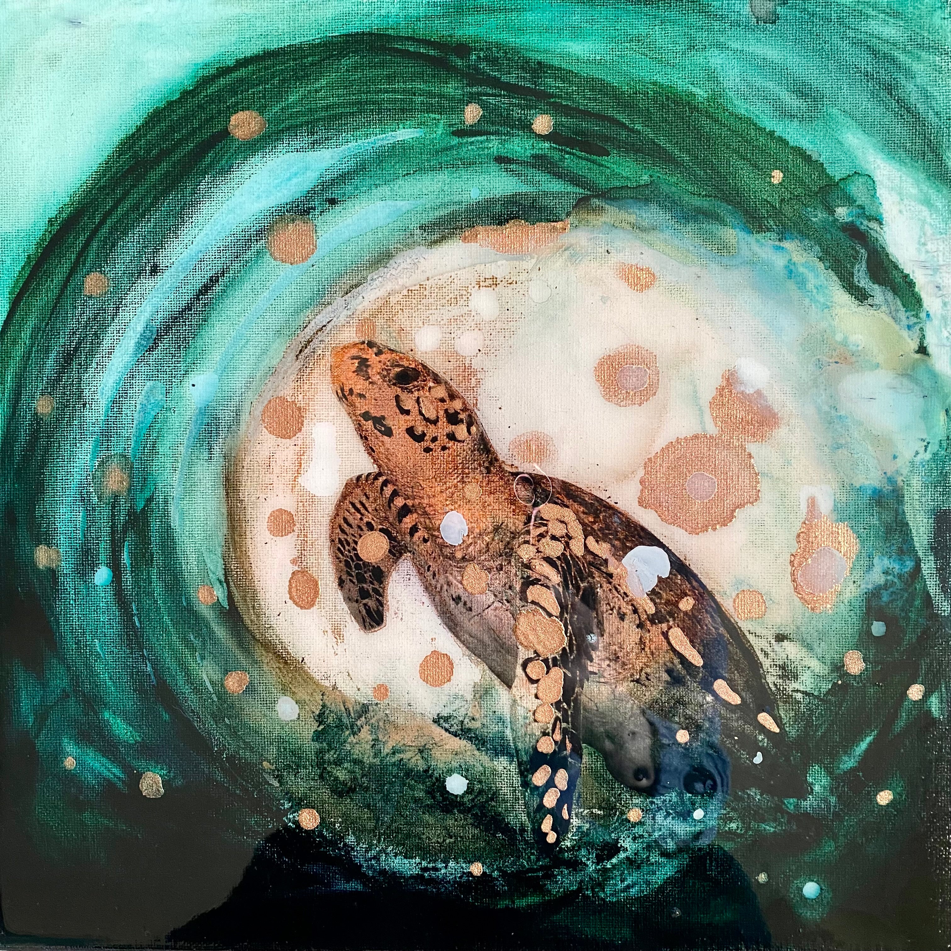 Close to Extinction Bright set of 4 - Ocean Turtle Cicada Original Art- Gallery Wall