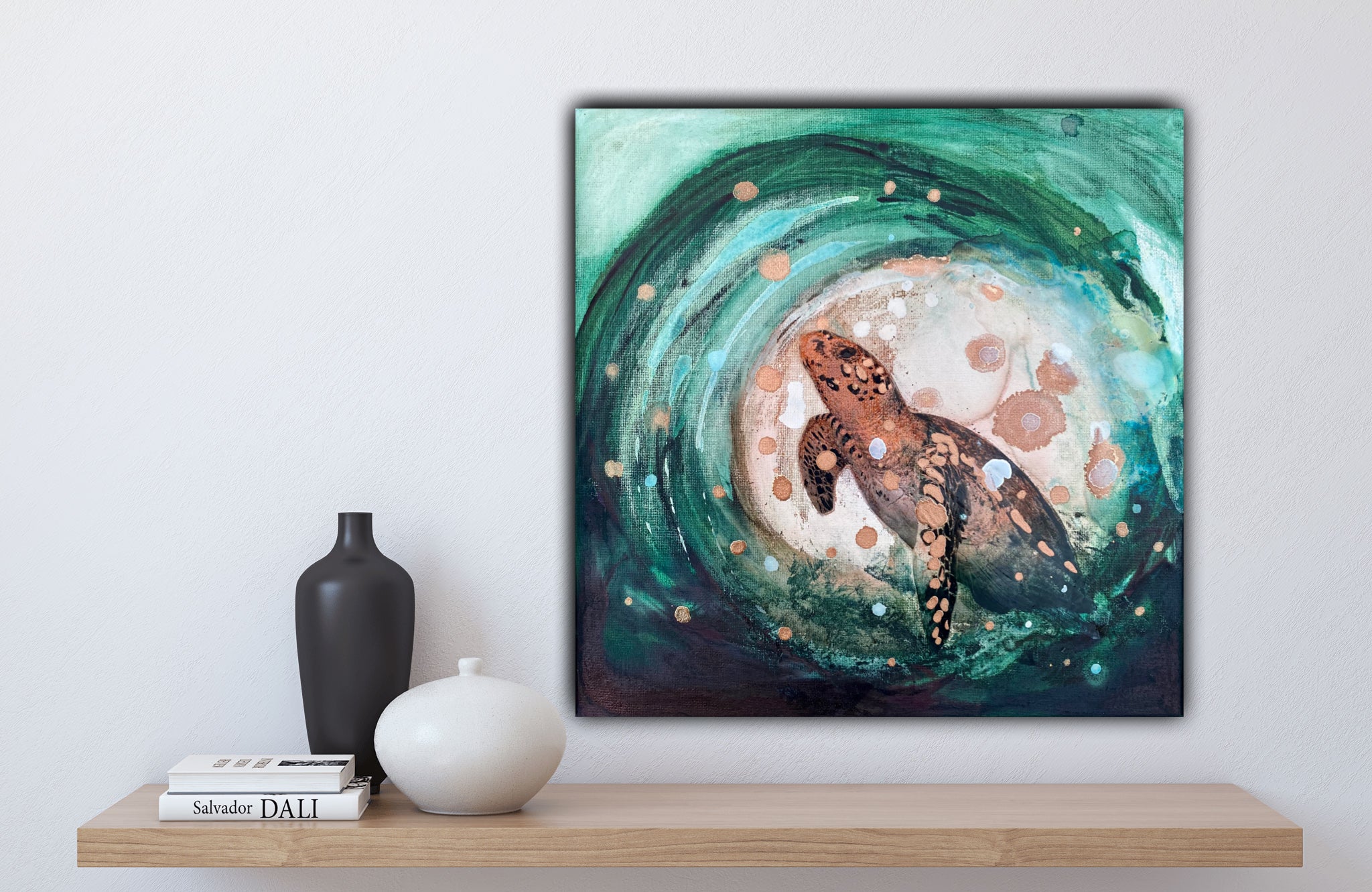 Close to Extinction Bright set of 4 - Ocean Turtle Cicada Original Art- Gallery Wall