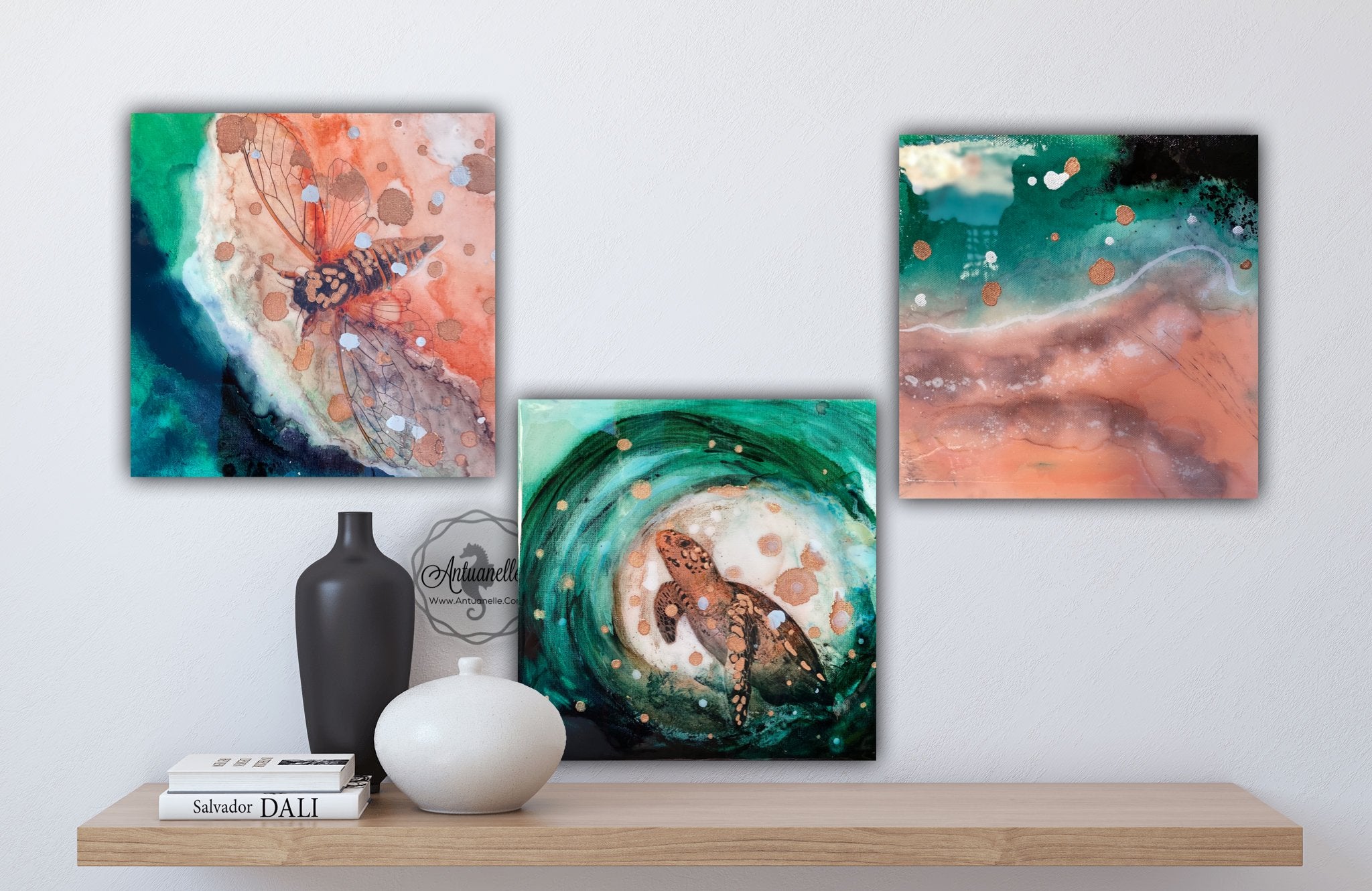 Close to Extinction Bright set of 3 - Sea Turtle and Cicada Ocean Art - Gallery Wall