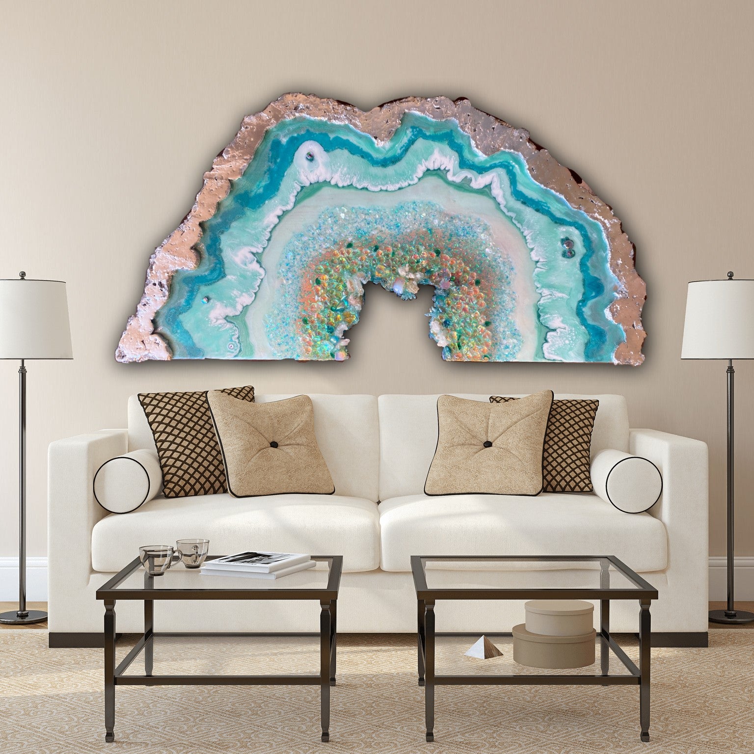 Moonlight Geode Freeform with Moonstones and swarovski crystals 84X120CM