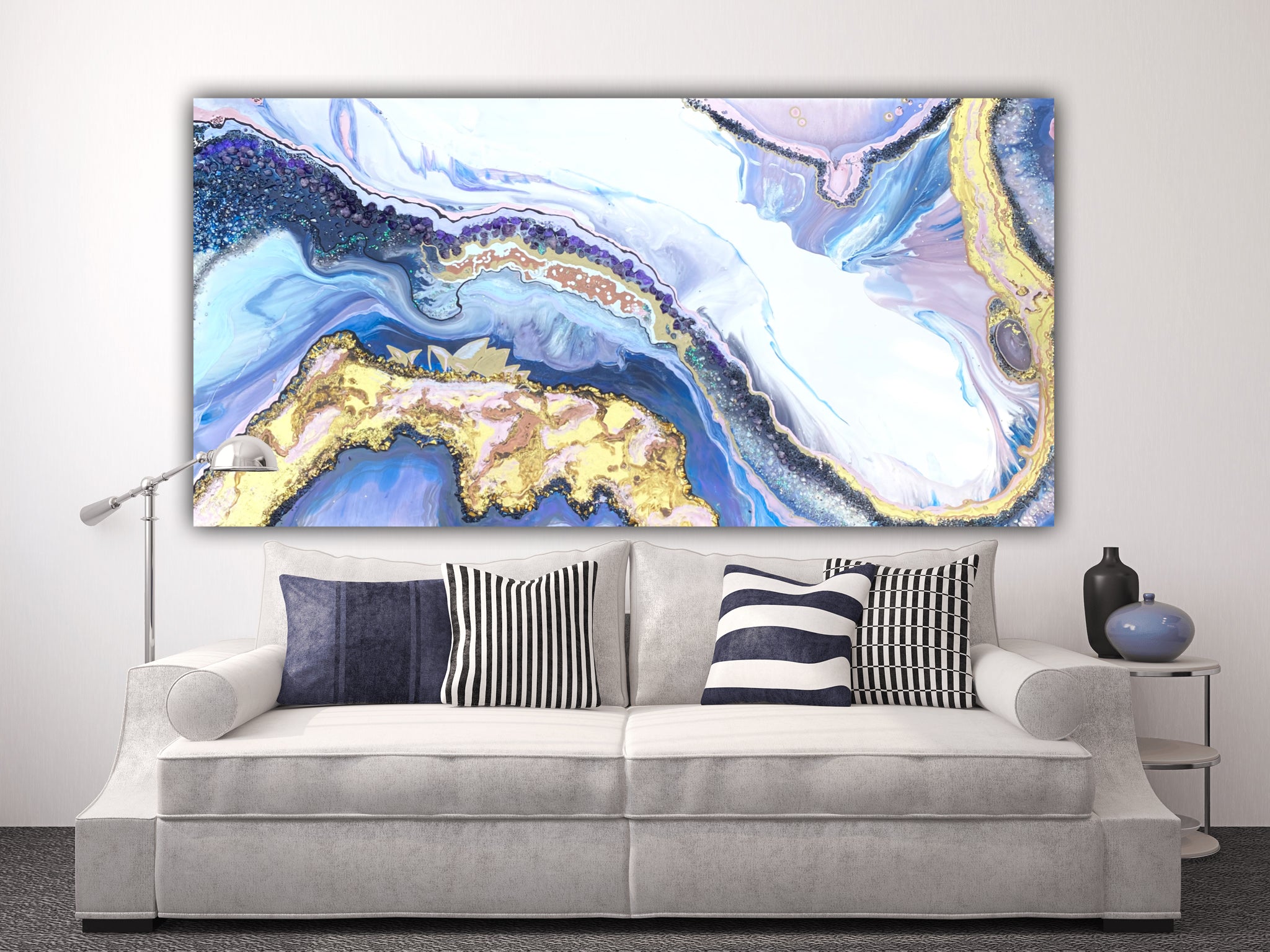 Lavender Amethyst Crystal. Sydney Opera House. Original Artwork w 24K Gold