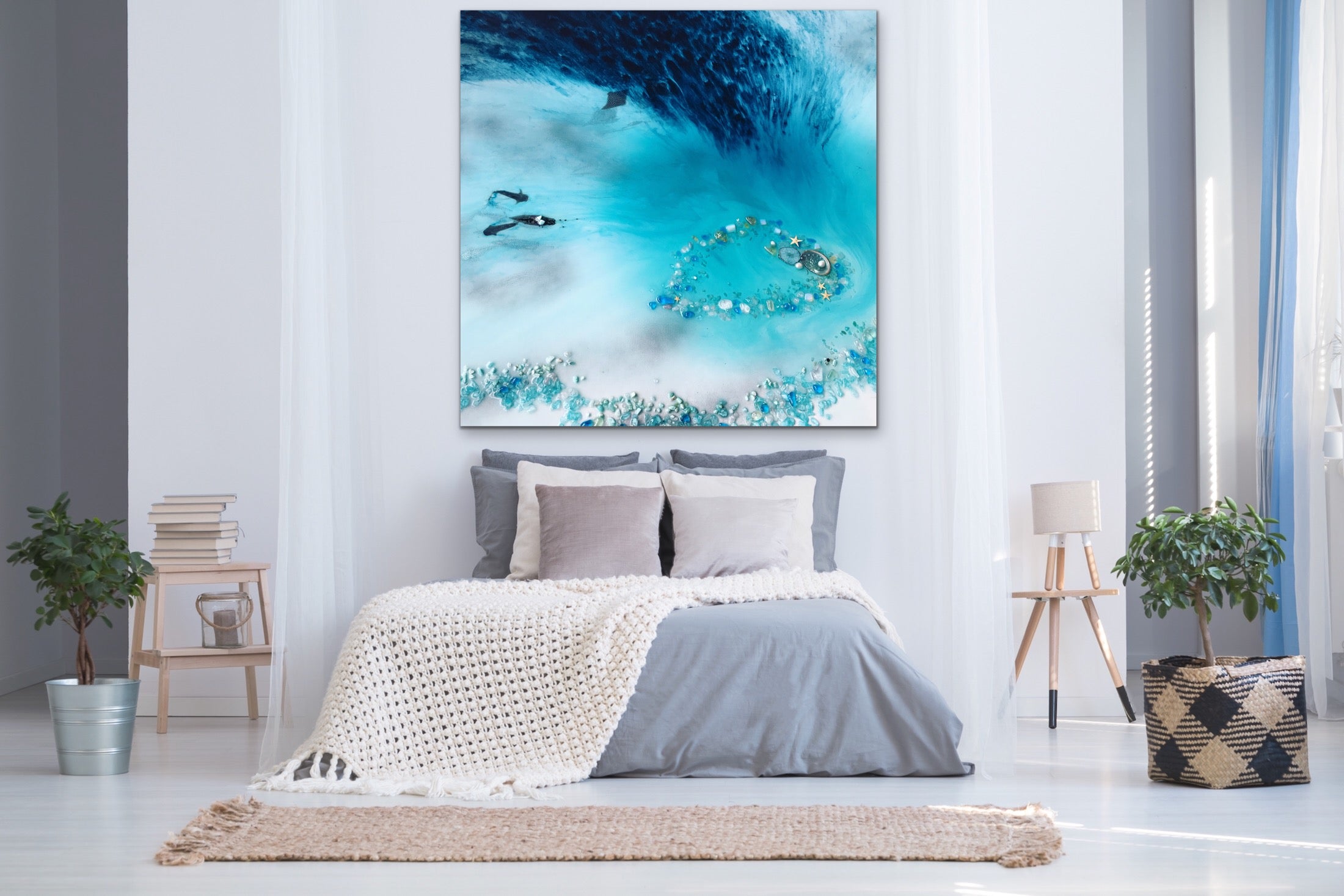 Abstract Seascape. Aqua and Teal. Blue Lagoon. Art Print. Antuanelle 4 Lagoon Tropical Reef Artwork. Limited Edition Print