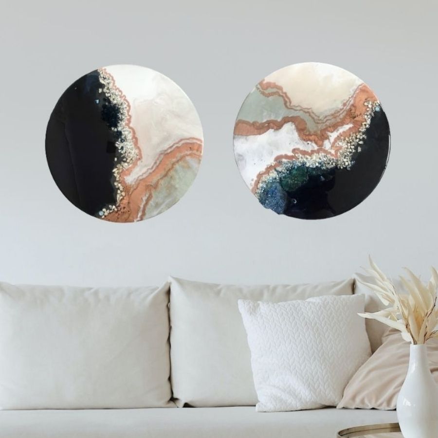 Navy and Teal Artwork. Abstract seascape. Jervis Bay. Antuanelle 2 Black White Crystal Geode. Pink Dune. Sapphire. Original Artwork
